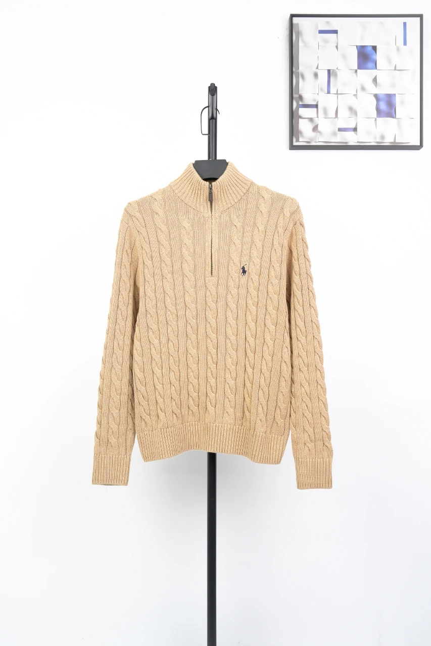 Ralph Lauren Camel Pony Embroidered Half Zip Stand Collar Sweater product photo from LabelPicks