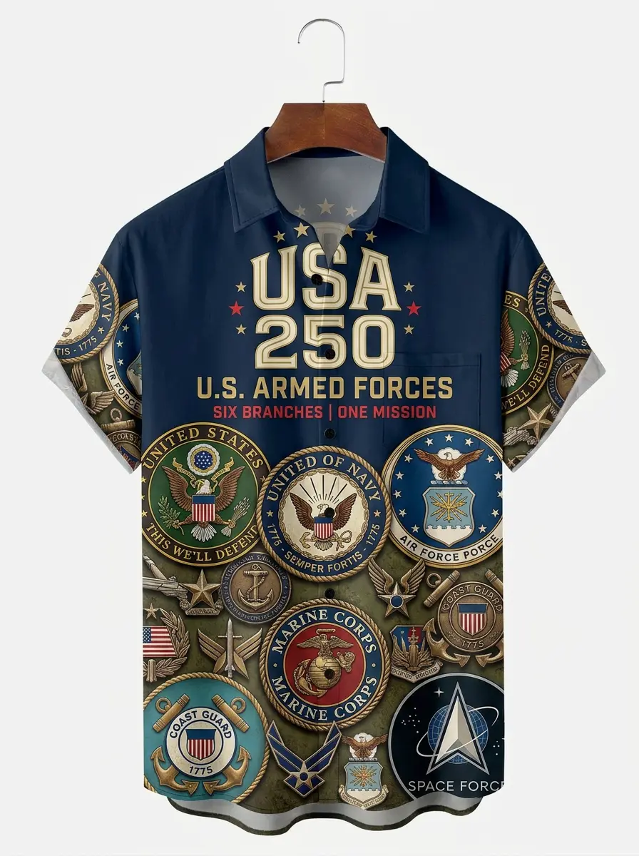 Men's printed shirts, U.S. Armed Forces Branches USA 250 Aloha Shirt