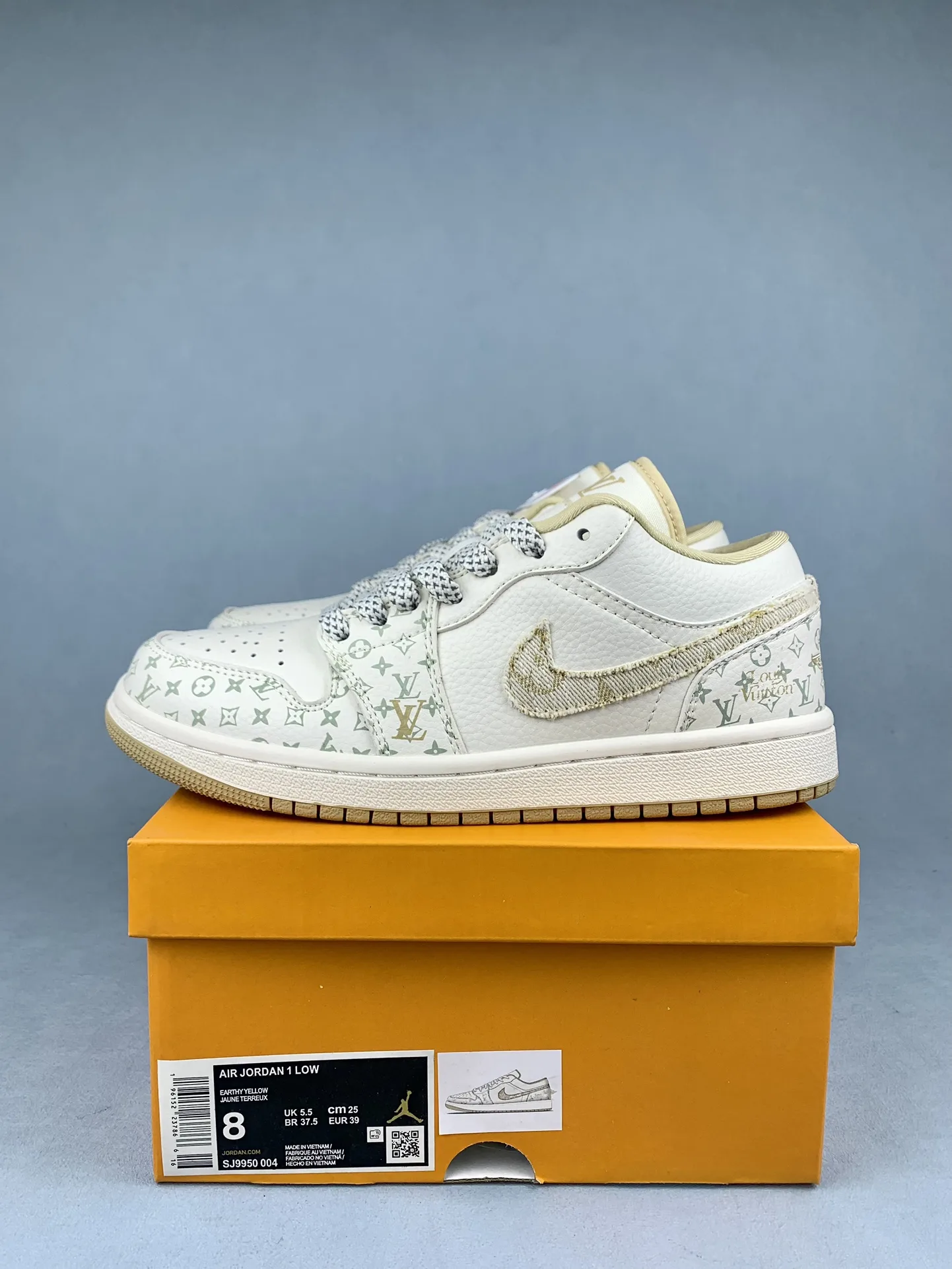 Louis Vuitton-Style Air Jordan 1 Low - White and Khaki product photo from LabelPicks