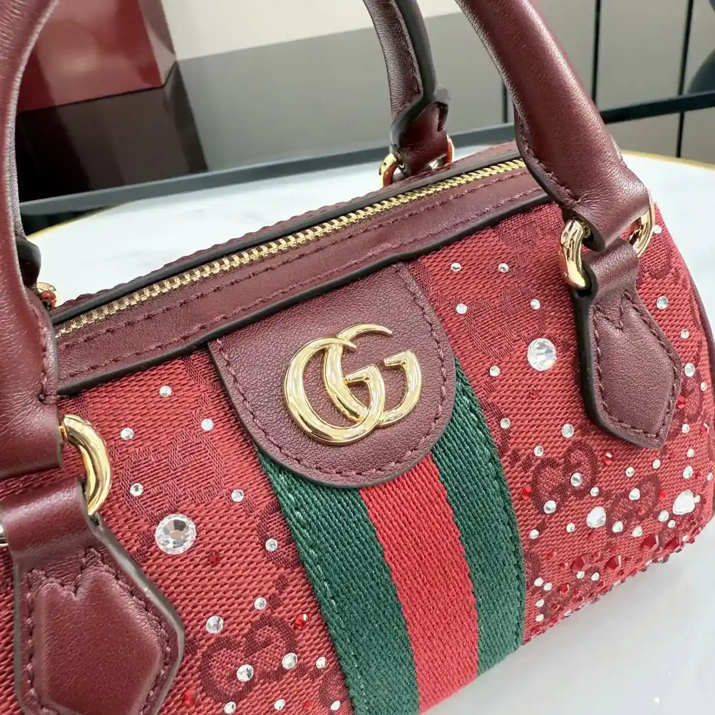 Gucci Burgundy Ophidia GG Supreme Canvas Top Handle Bag product photo from LabelPicks