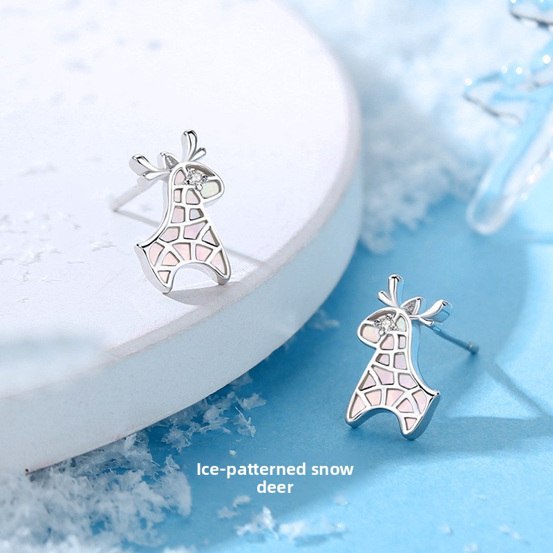 Christmas reindeer earrings for women, 925 sterling silver, unique design, silver needle, trendy gift, ear jewelry