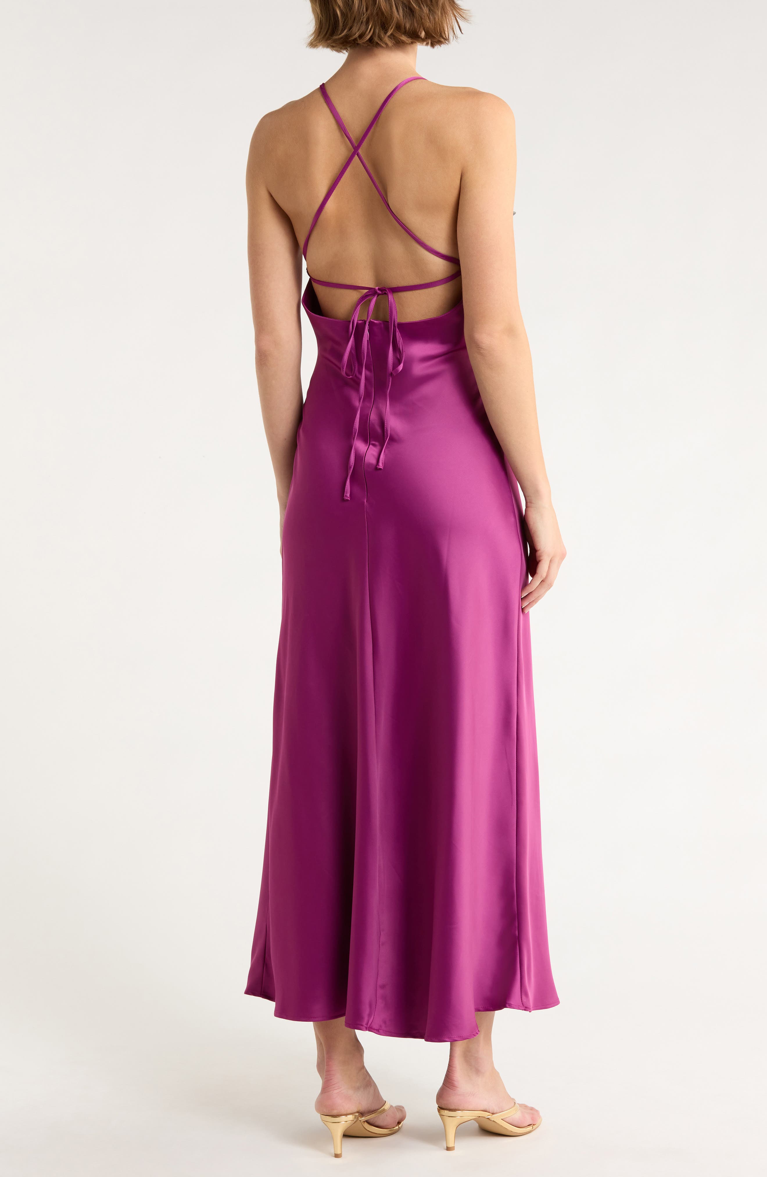 MOON RIVER Tie Back Satin Midi Dress