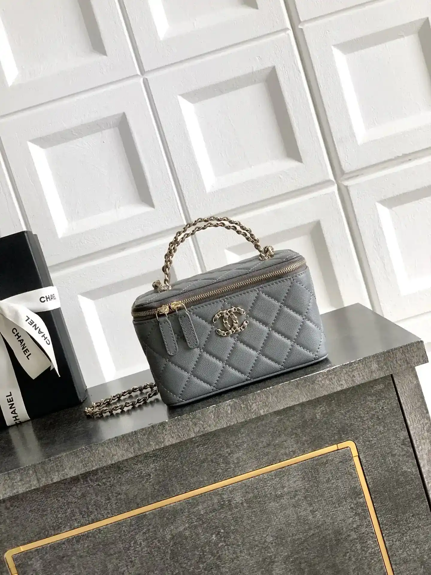 Chanel Grey Quilted Leather Top Handle Bag product photo from LabelPicks