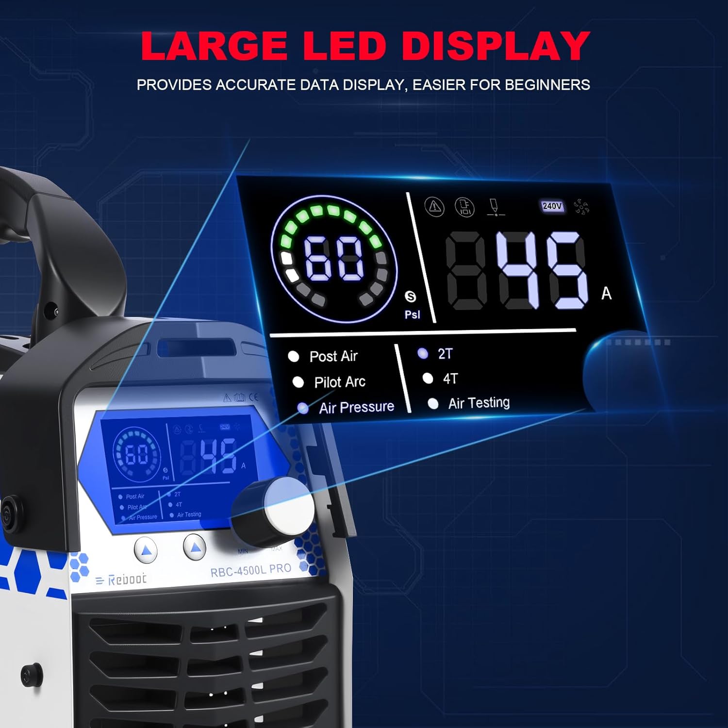 Reboot 45Amp IGBT Plasma Cutter with Torch, Non-Contact Pilot Arc Portable Cutting Machine Cuts Steel Stainless Copper Aluminium (8-10mm) for Farm Auto Repair DIY