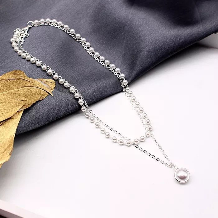 2021 double chain fashion choker cute romantic ladies pearl pendant necklace for girls chocker Collier collier femme