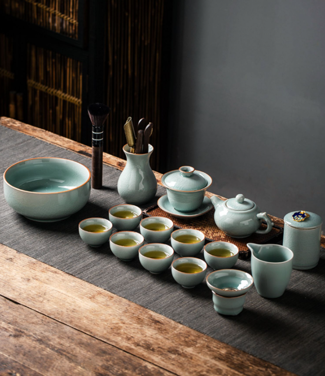 Jingdezhen celadon ice-cracked glaze complete kung fu tea set