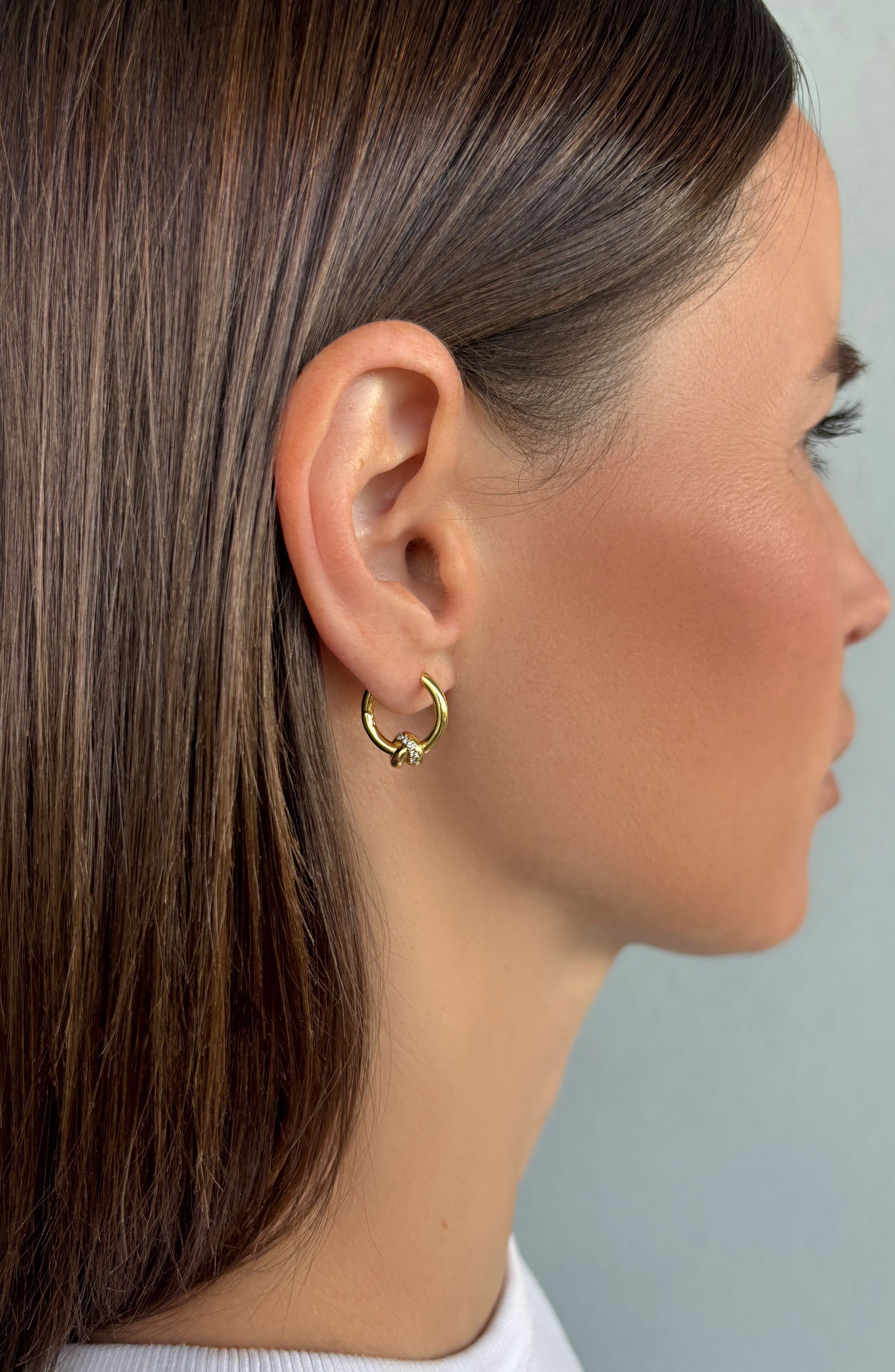 Adornia 14K Gold Plated Cubic Zirconia Knot Huggie Hoop Earrings