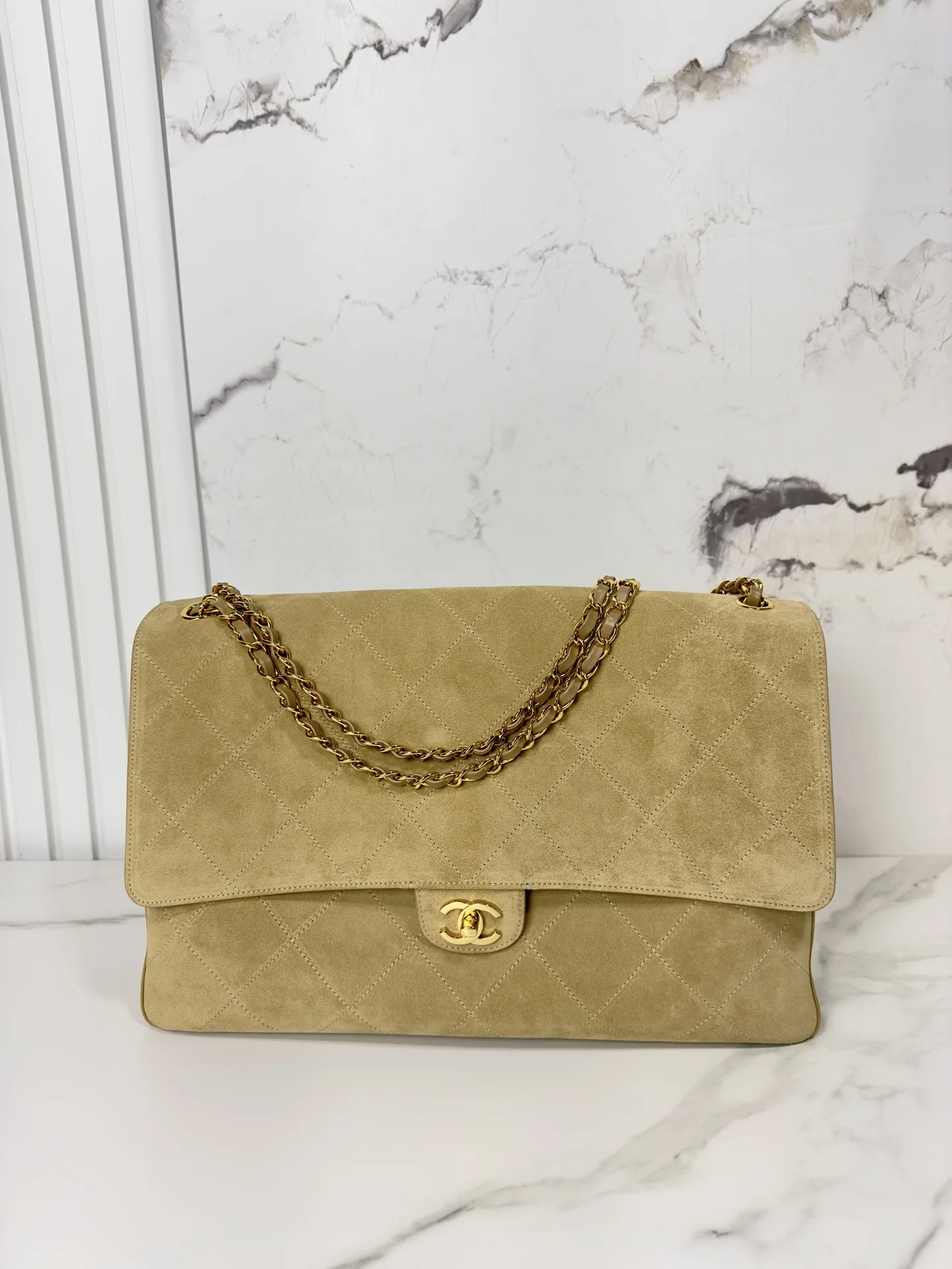 Chanel Beige Classic Flap Suede Leather Shoulder Bag product photo from LabelPicks