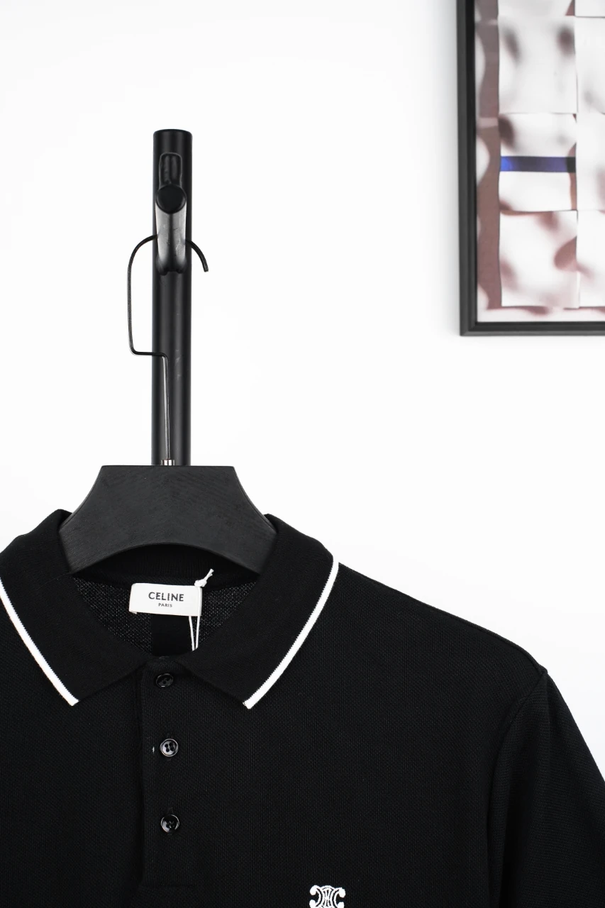 CELINE Black Triomphe Embroidered Polo Shirt product photo from LabelPicks