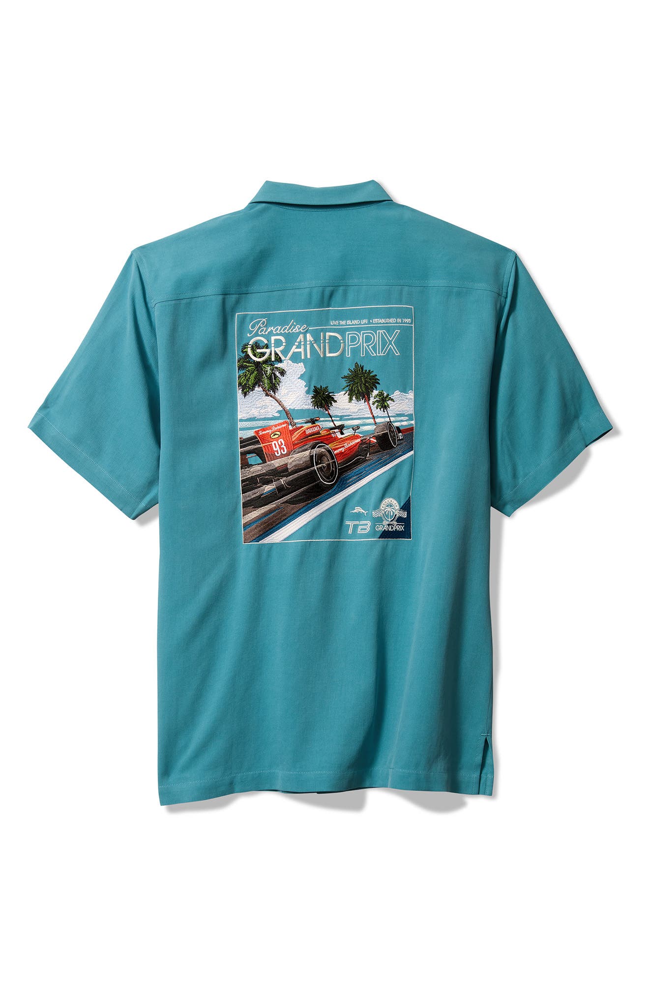 Tommy Bahama Tommy Grand Prix Embroidered Graphic Silk Camp Shirt