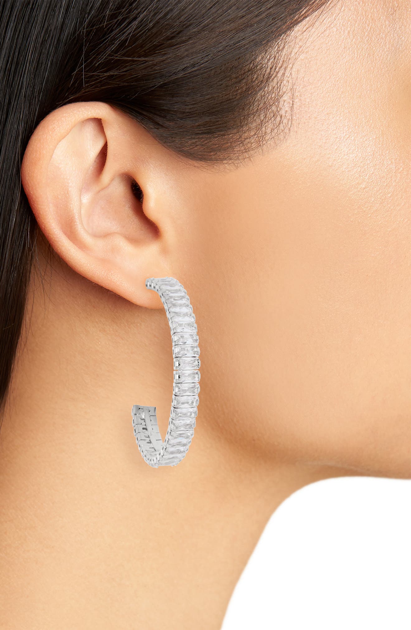 Tasha Baguette Stone C Hoop Earrings