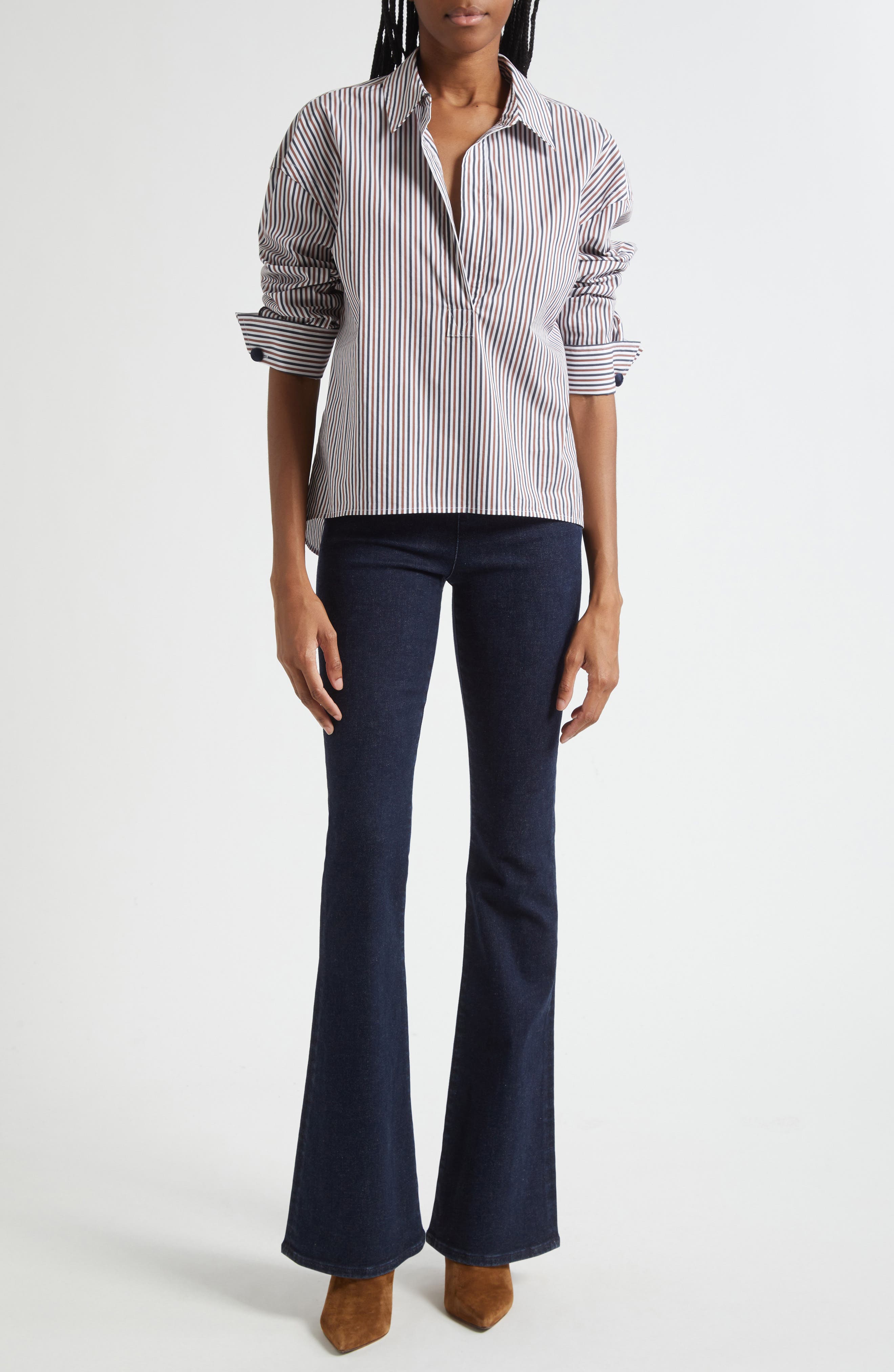 Veronica Beard Draymond Stripe Stretch Cotton Blend Shirt