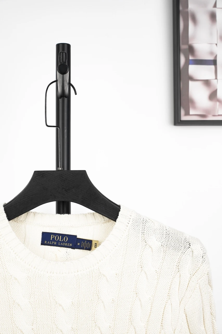 Ralph Lauren Off White Pony Embroidered Cable Knit Crewneck Sweater product photo from LabelPicks