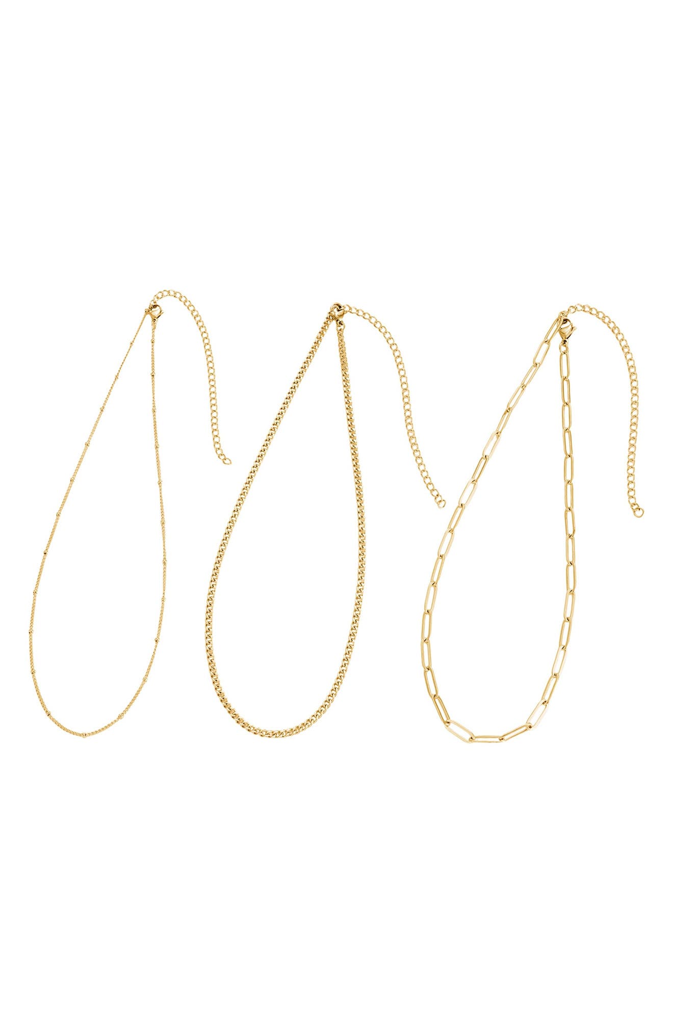 Adornia Tarnish Resistant Set of 3 Assorted Chain Necklaces