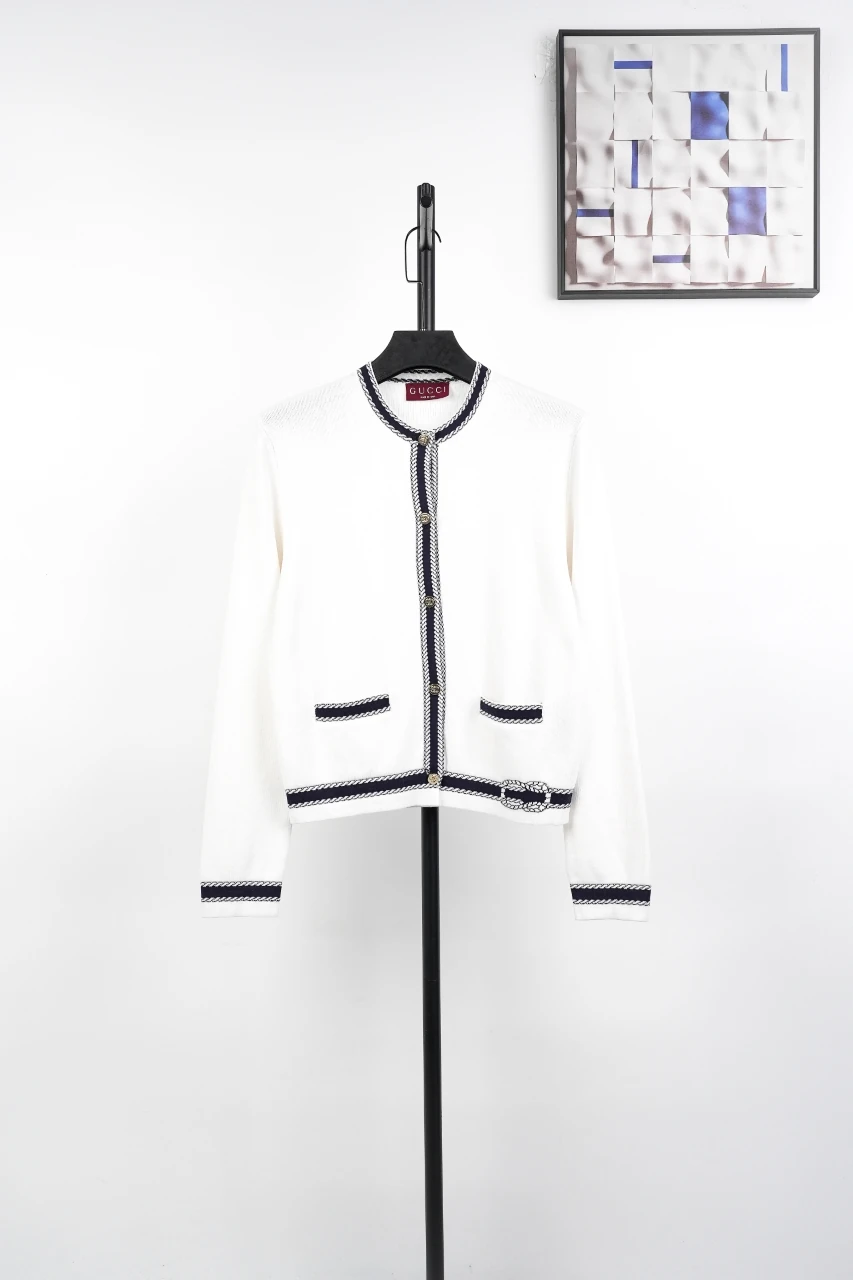GUCCI Ivory Contrast-Trim Knit Cardigan product photo from LabelPicks