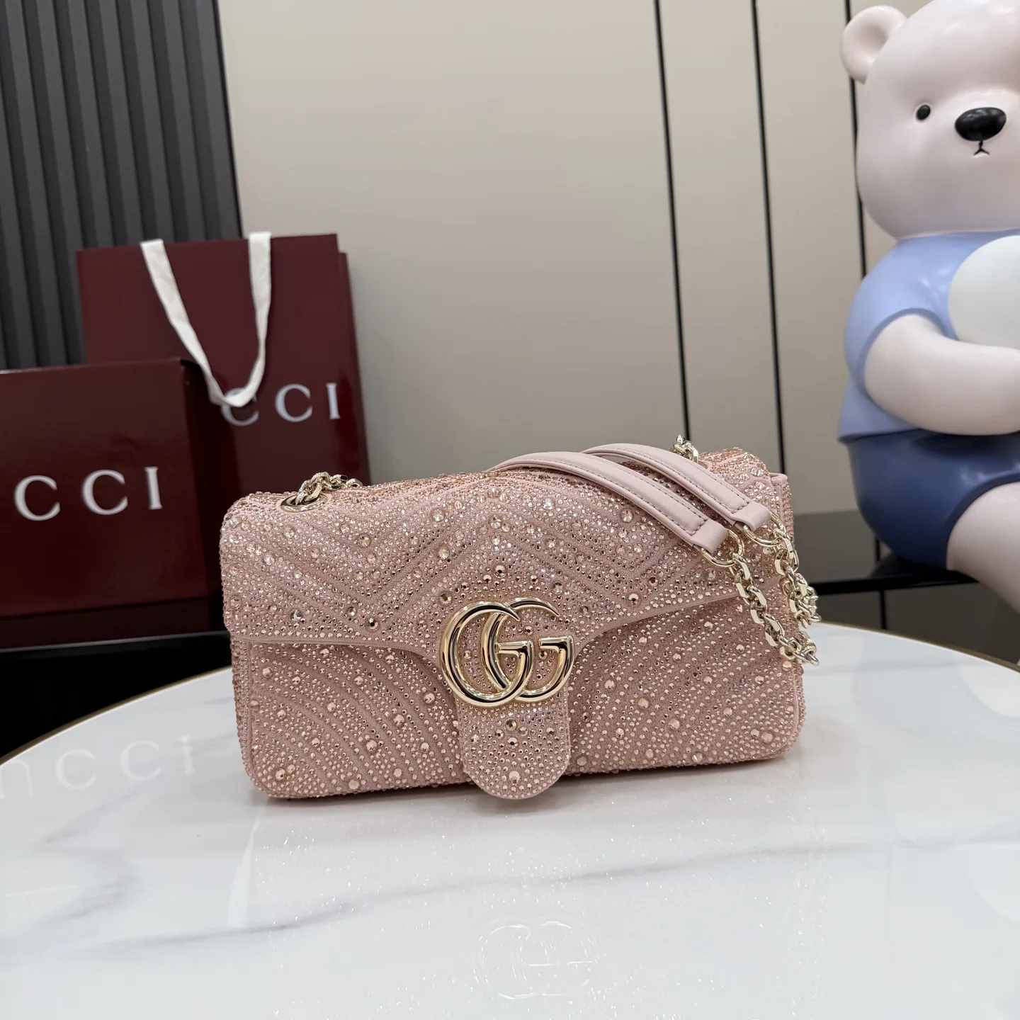 Gucci Marmont Pink GG Supreme Canvas Shoulder Bag product photo from LabelPicks