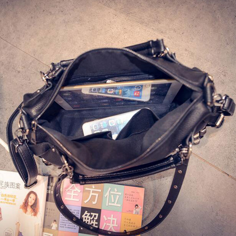 Rivet Women's PU Leather Handbag New Fashion Cowhide Women Messenger Bags One Shoulder Handbag Big Bags WNB80211002