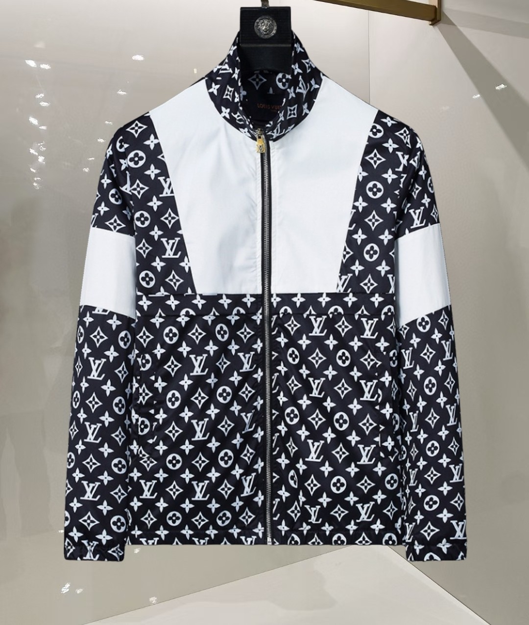Full Print Paneled Long Sleeve Zipper Jacket