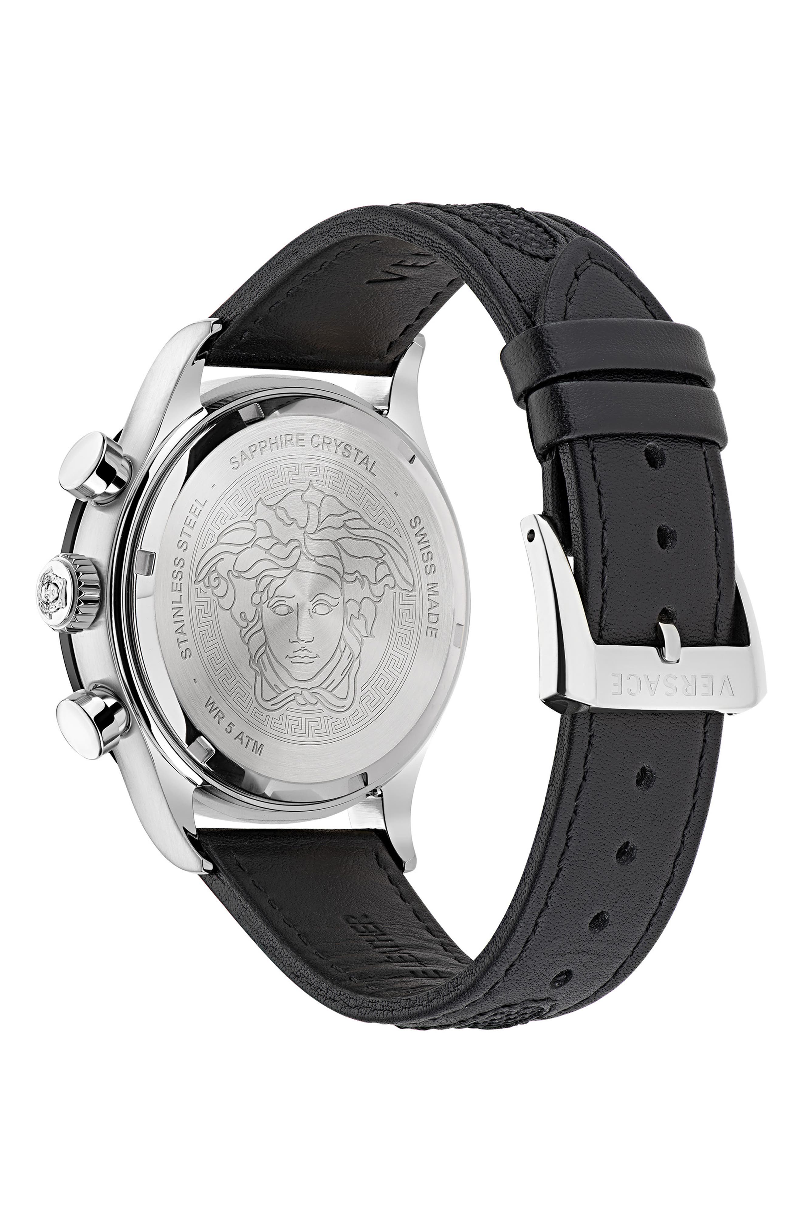 Versace Hellenyium Chronograph Leather Strap Watch, 44mm