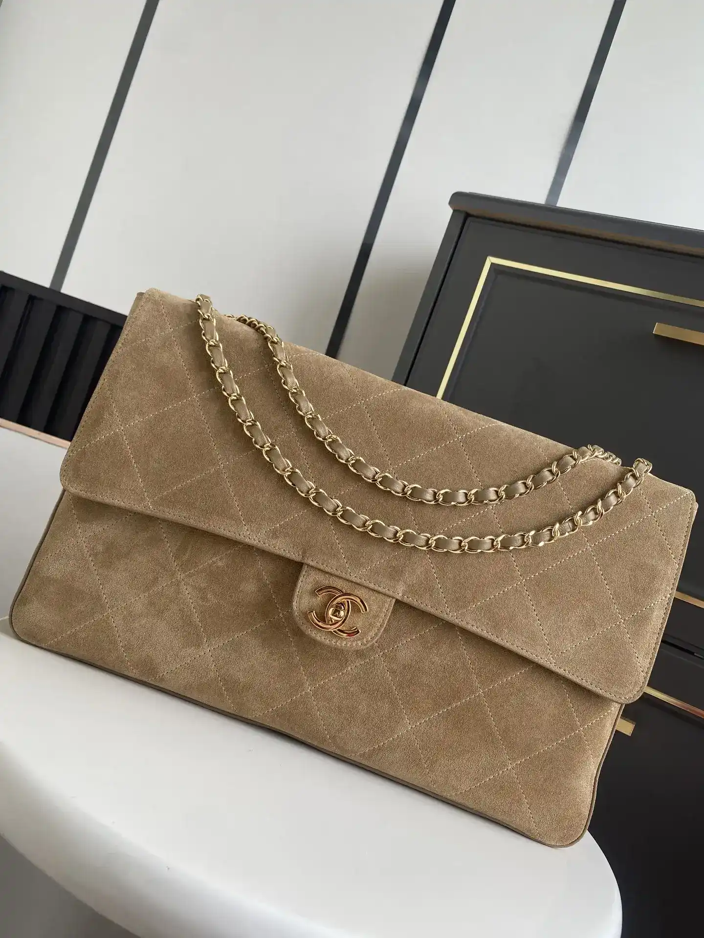 Chanel Beige Classic Flap Suede Leather Shoulder Bag product photo from LabelPicks