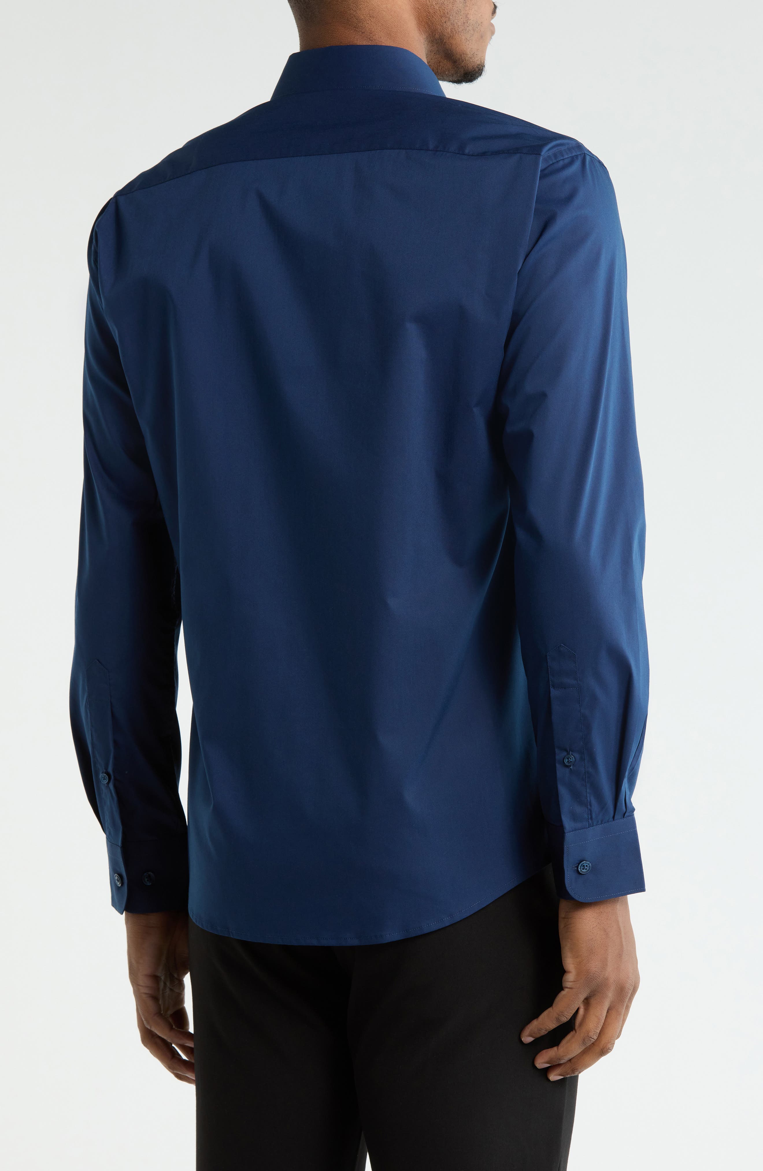 DKNY Navy Solid Stretch Dress Shirt