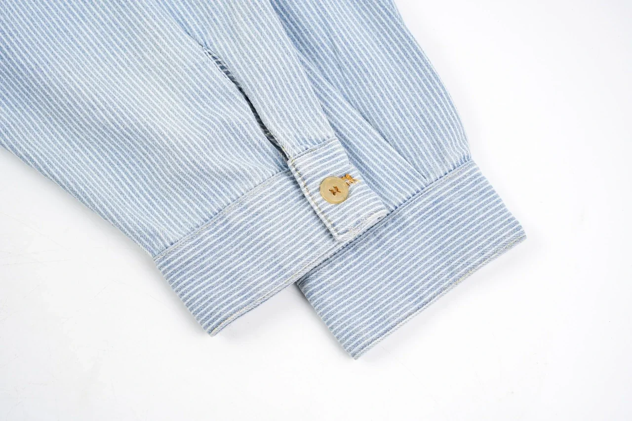 Miu Miu Light Blue Striped Denim Jacket product photo from LabelPicks