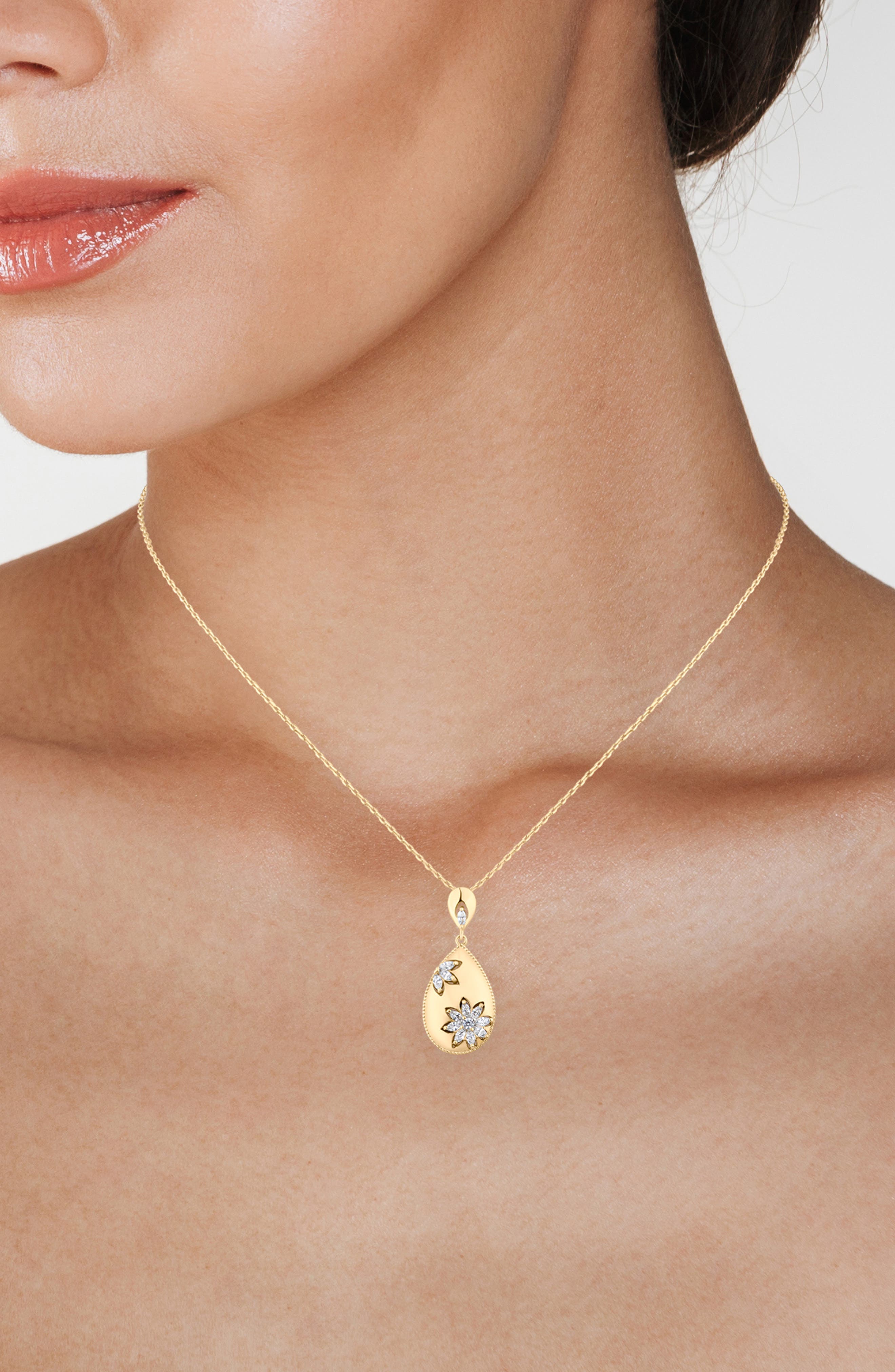 JARDIN Cubic Zirconia Floral Teardrop Pendant Necklace (Nordstrom Exclusive)