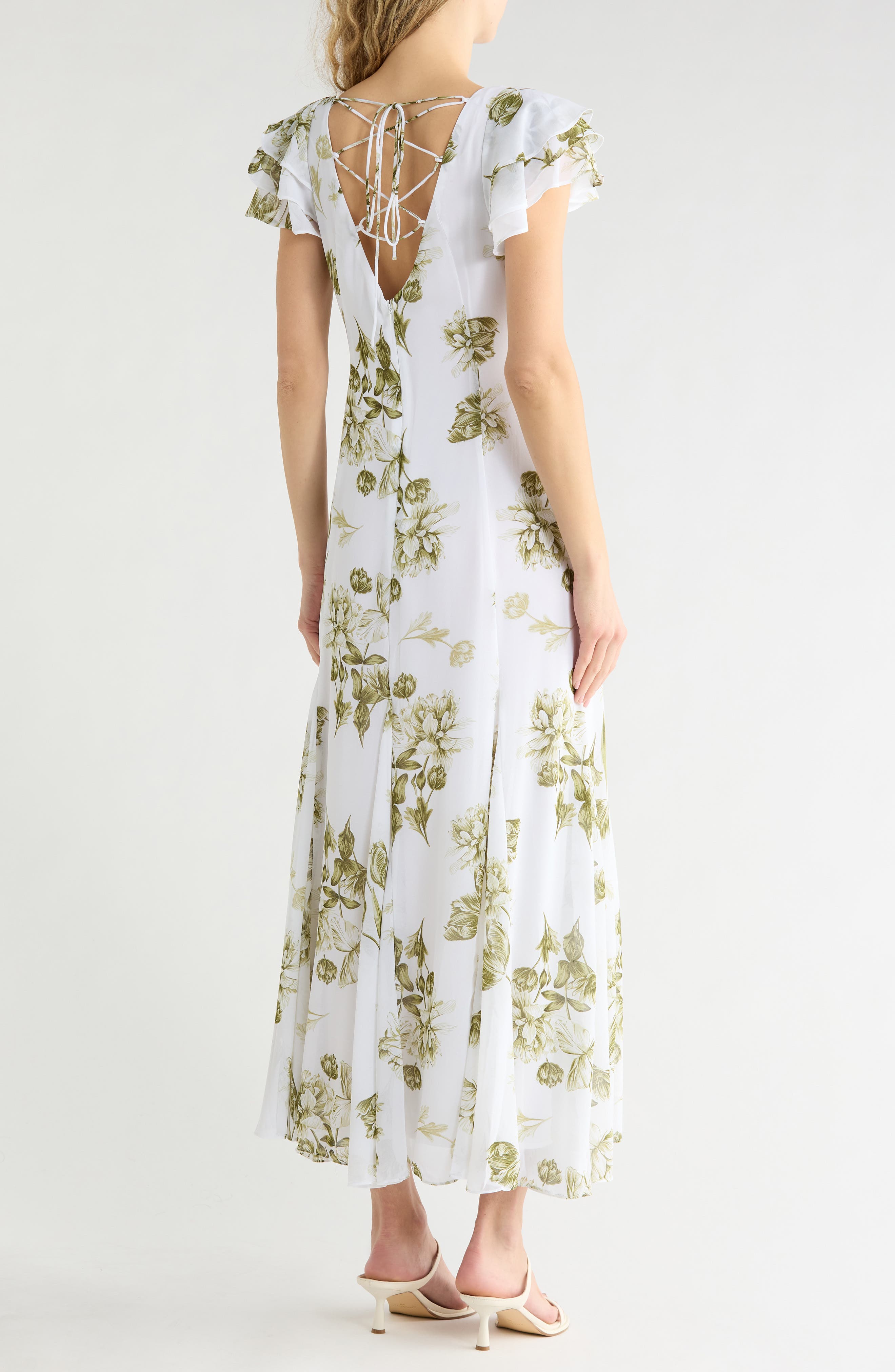 1.STATE Flutter Sleeve Godet Dress