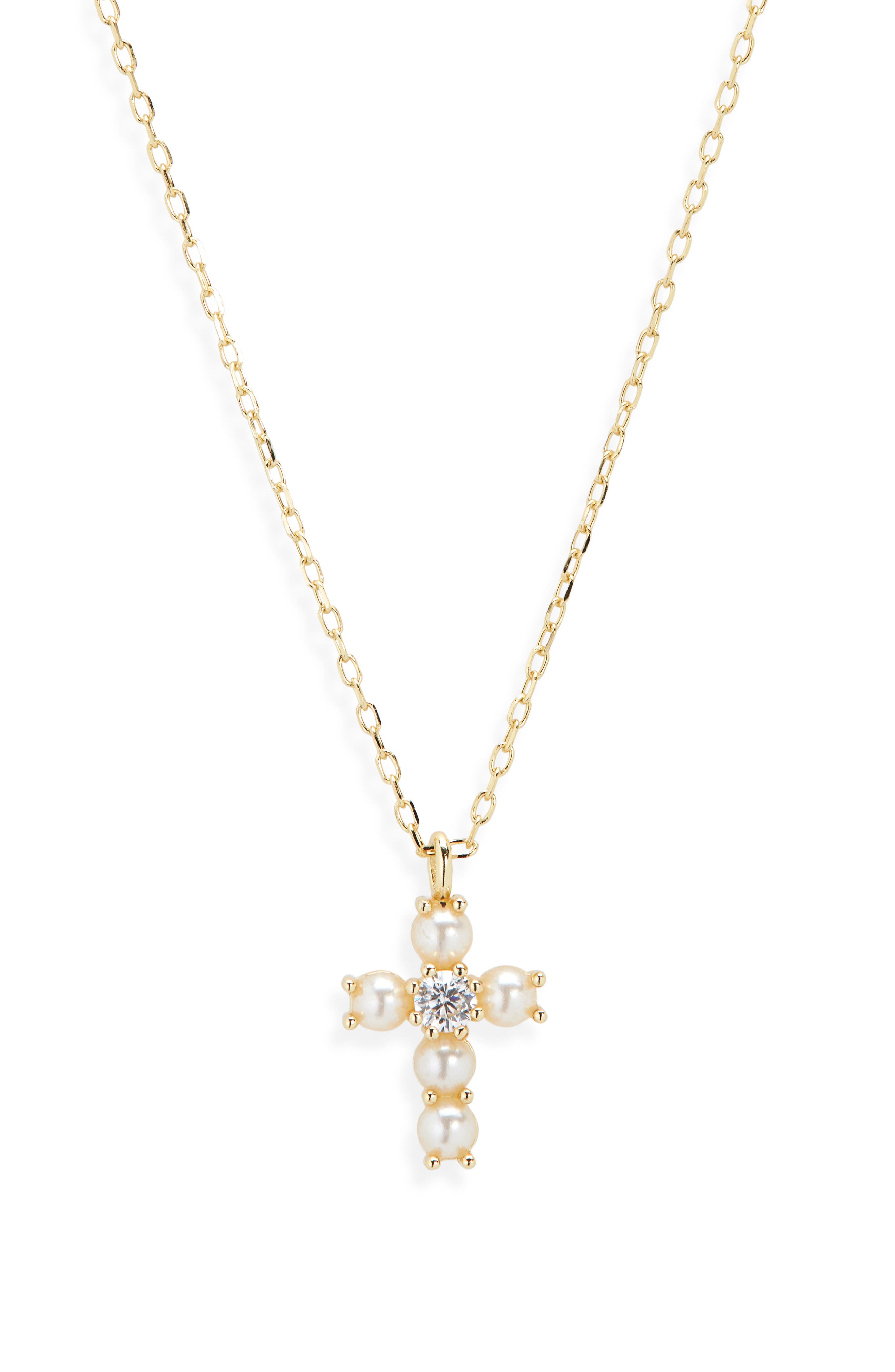 ARGENTO VIVO Faux Pearl Beaded Cross Pendant Necklace