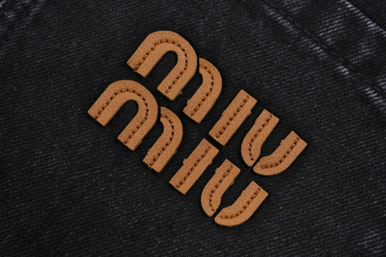 Miu Miu Black Leather Panel Straight Denim Jeans product photo from LabelPicks