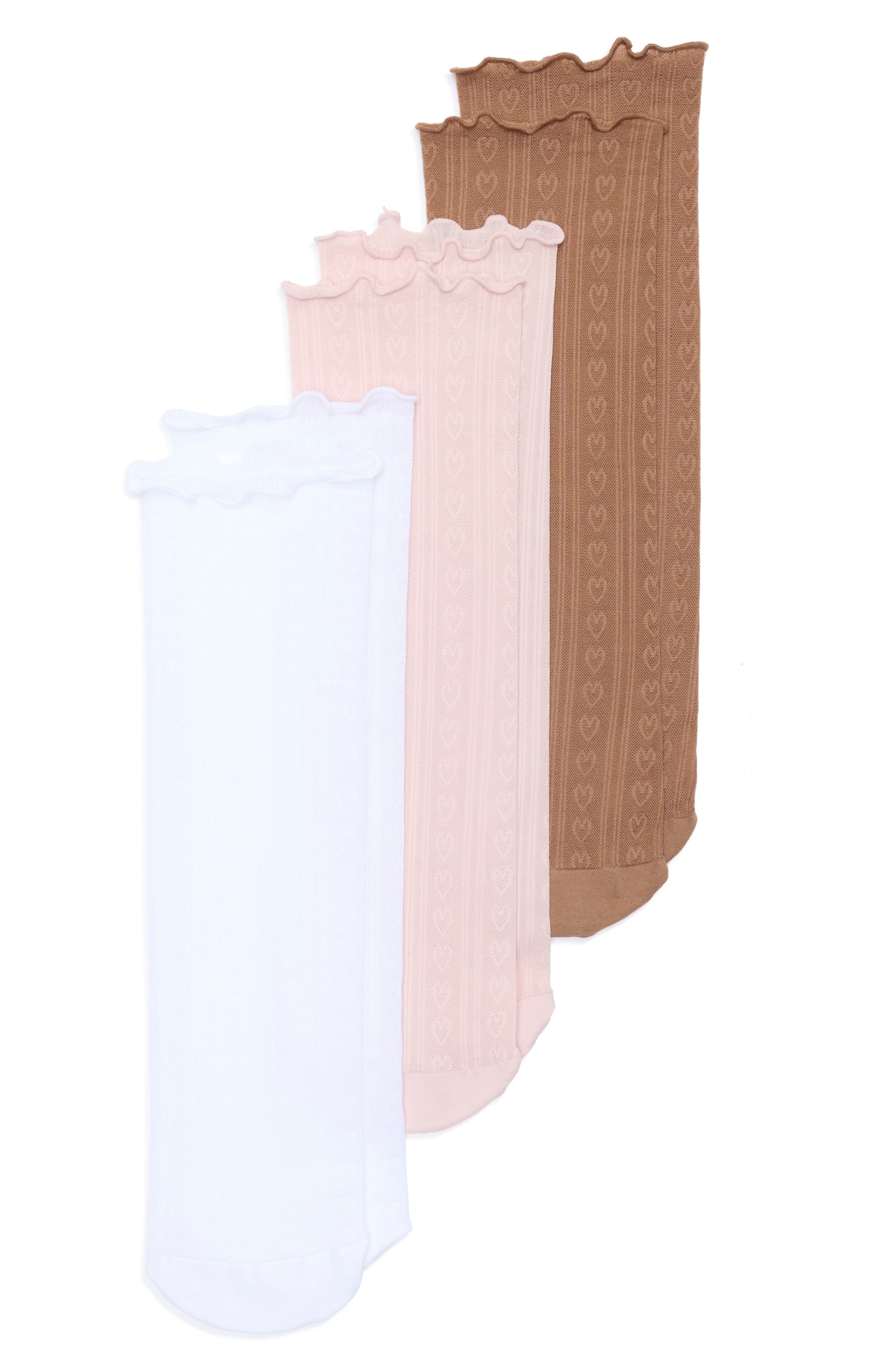 NORDSTROM RACK 3-Pack Heart Sheer Knit Lettuce Top Socks