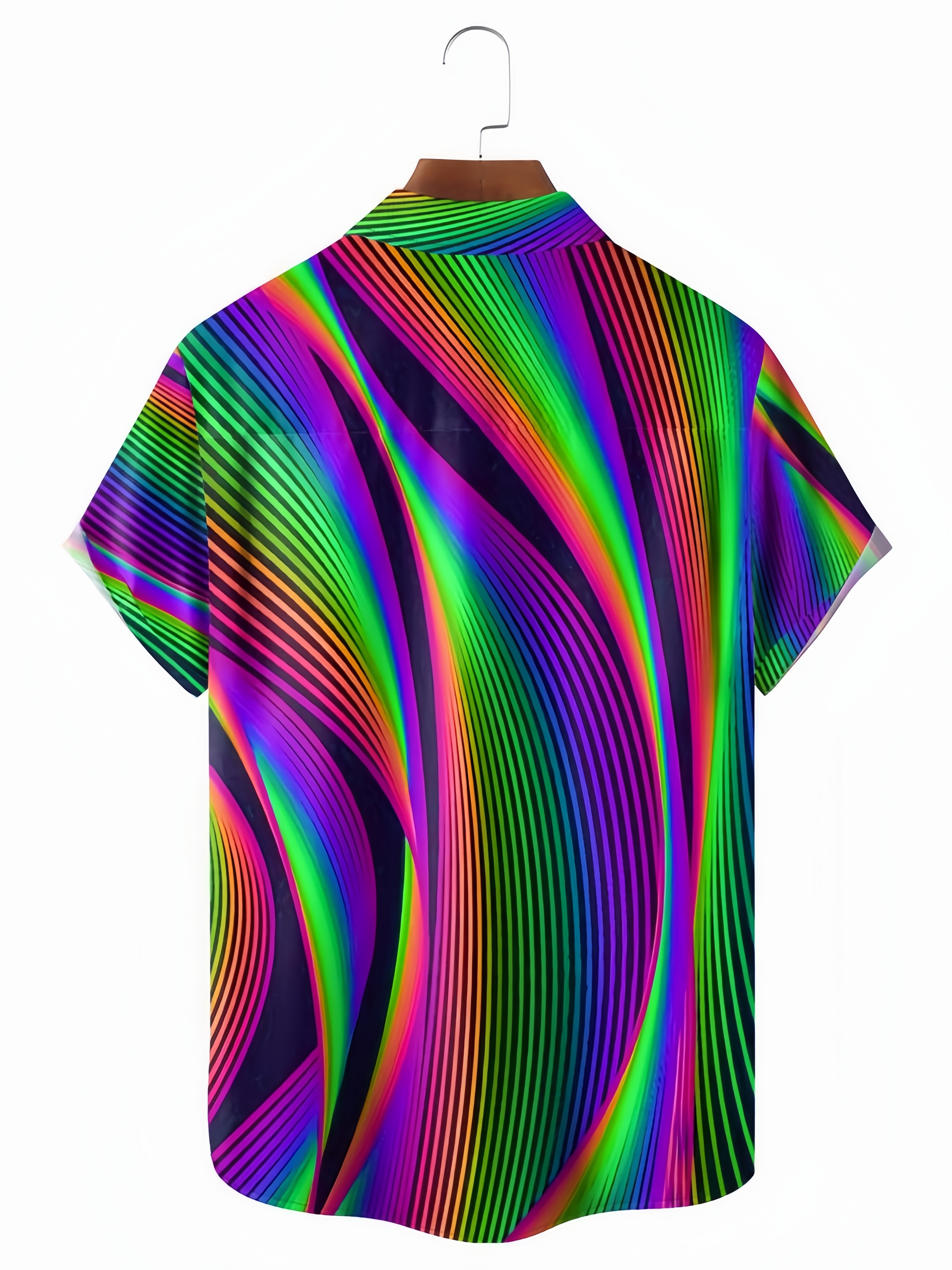 Laser Striped Print Chest Pocket Short Sleeve Casual Shirt