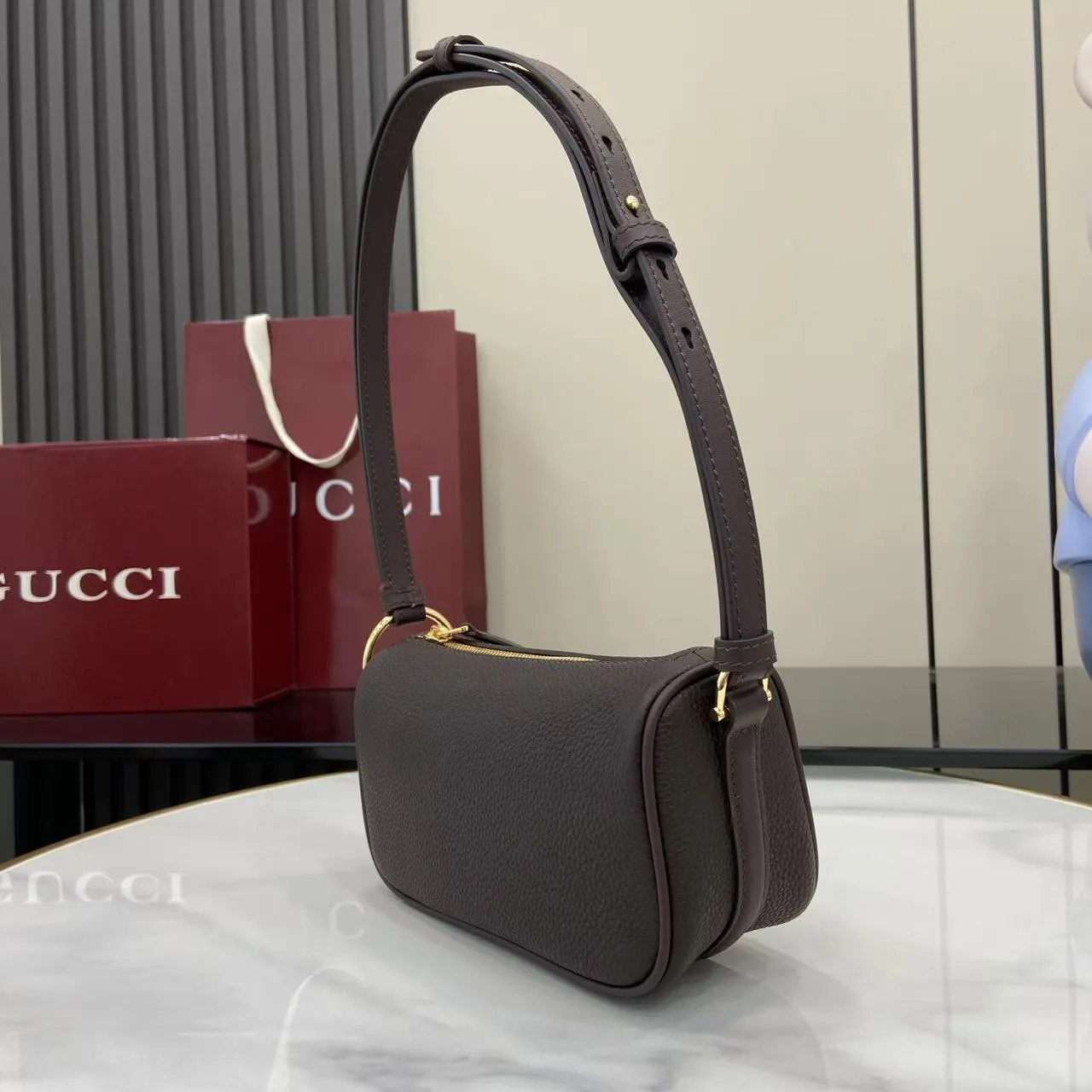 Gucci Brown Grained Leather Crossbody Bag product photo from LabelPicks