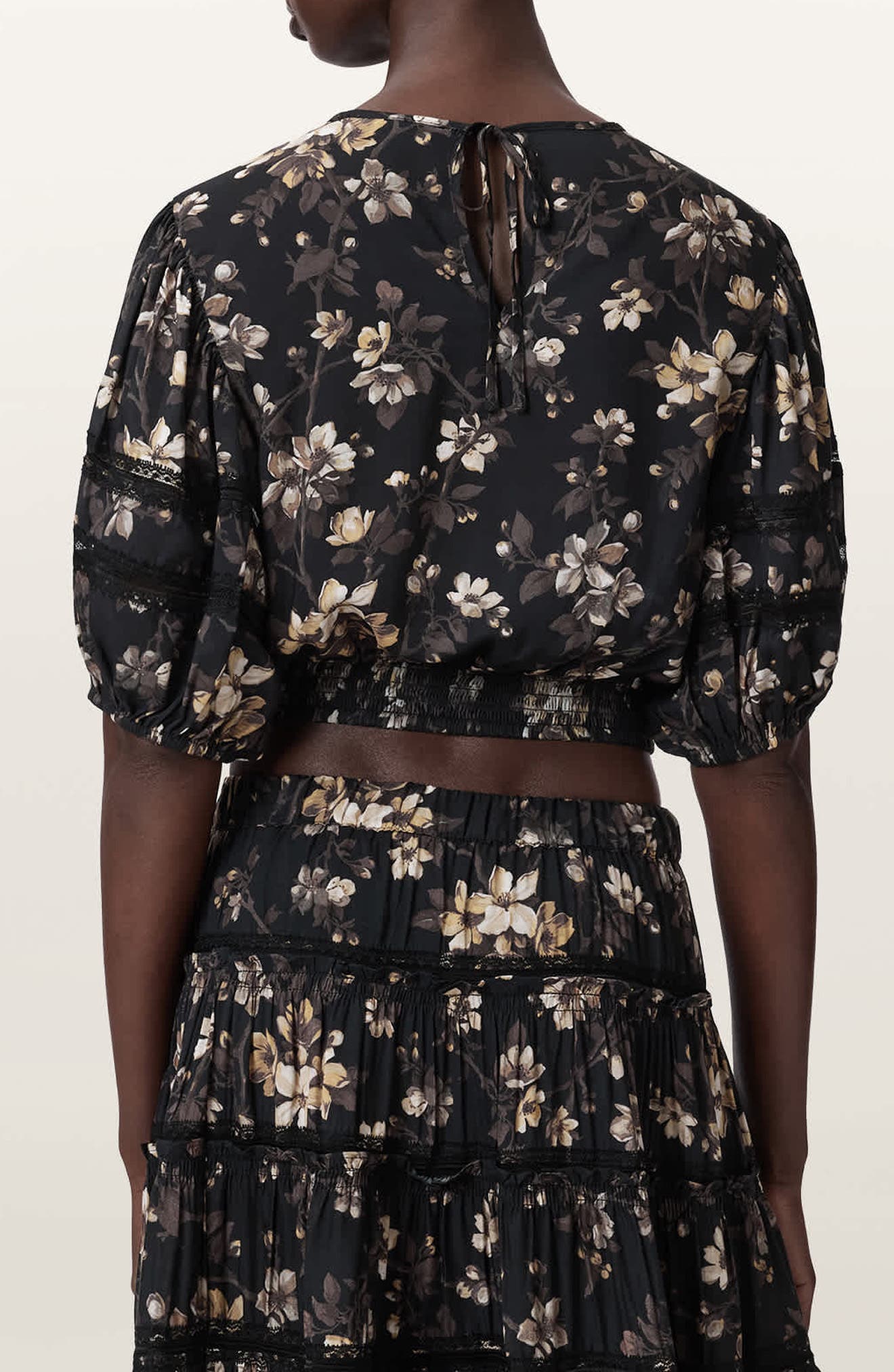 AllSaints Floral Lace Trim Top