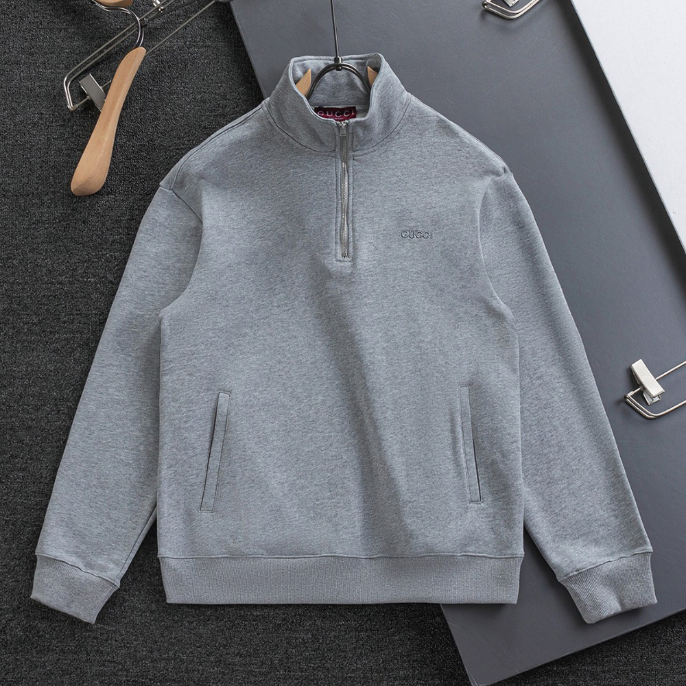 Embroidered Long Sleeve Lapel Half-Zip Sweatshirt