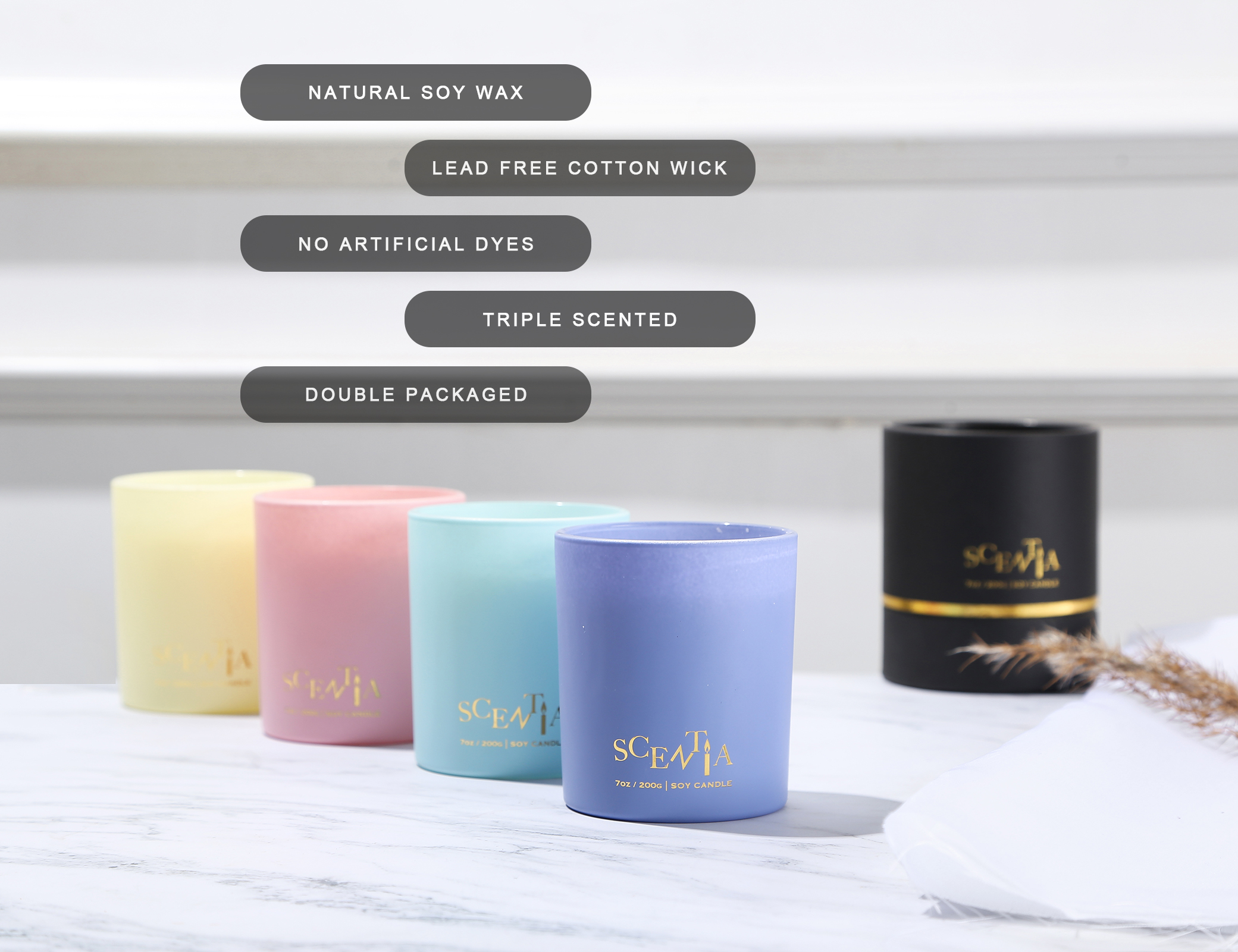 Facoty Custom Logo 200g / 7oz Soy Wax Candles in Tube Gift Box