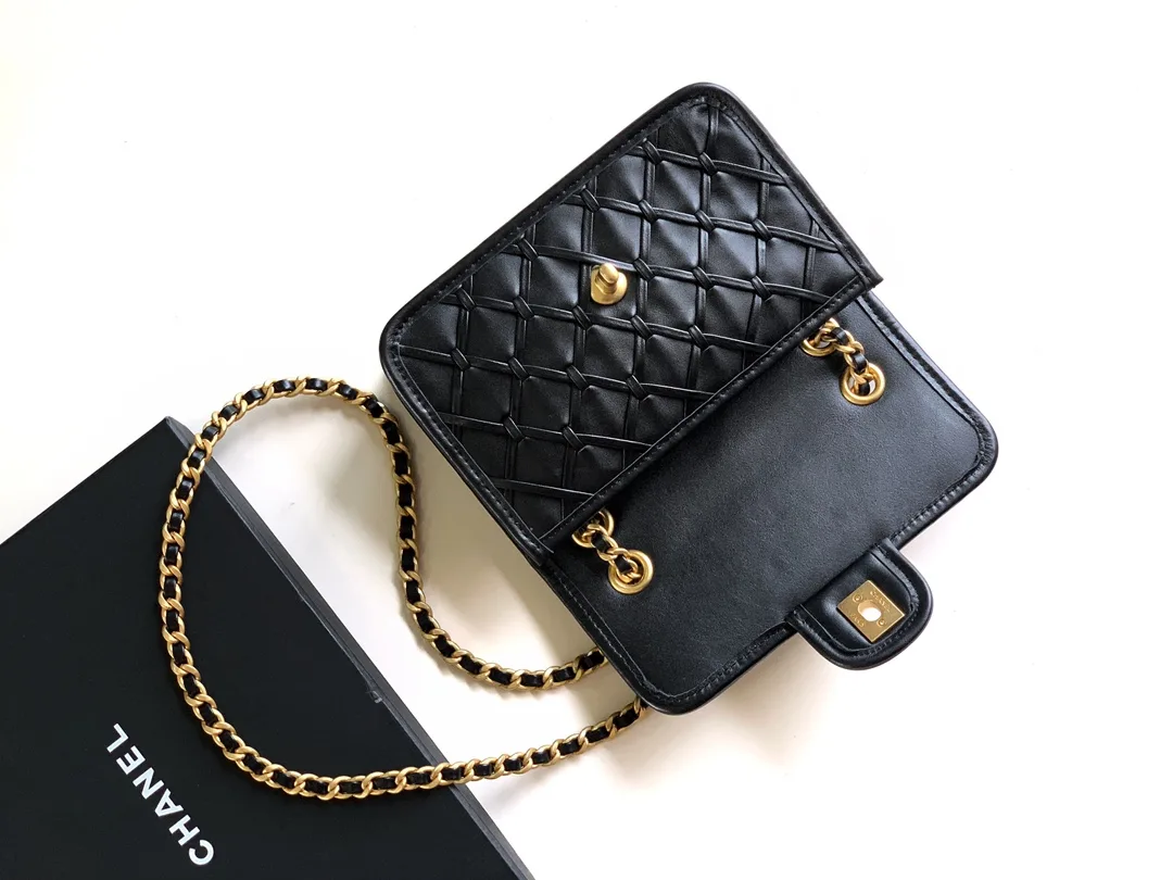 Chanel Black Classic Flap Woven Leather Shoulder Bag product photo from LabelPicks