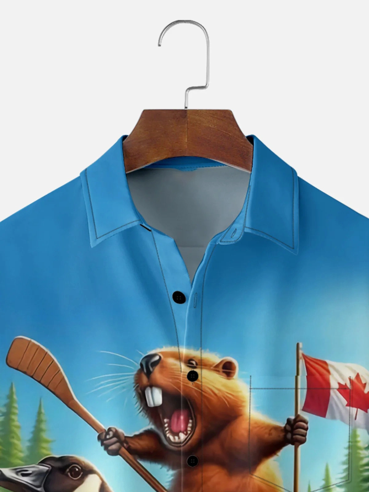Moisture Wicking Canada Groundhog Maple Leaf Chest Pocket Hawaiian Shirt