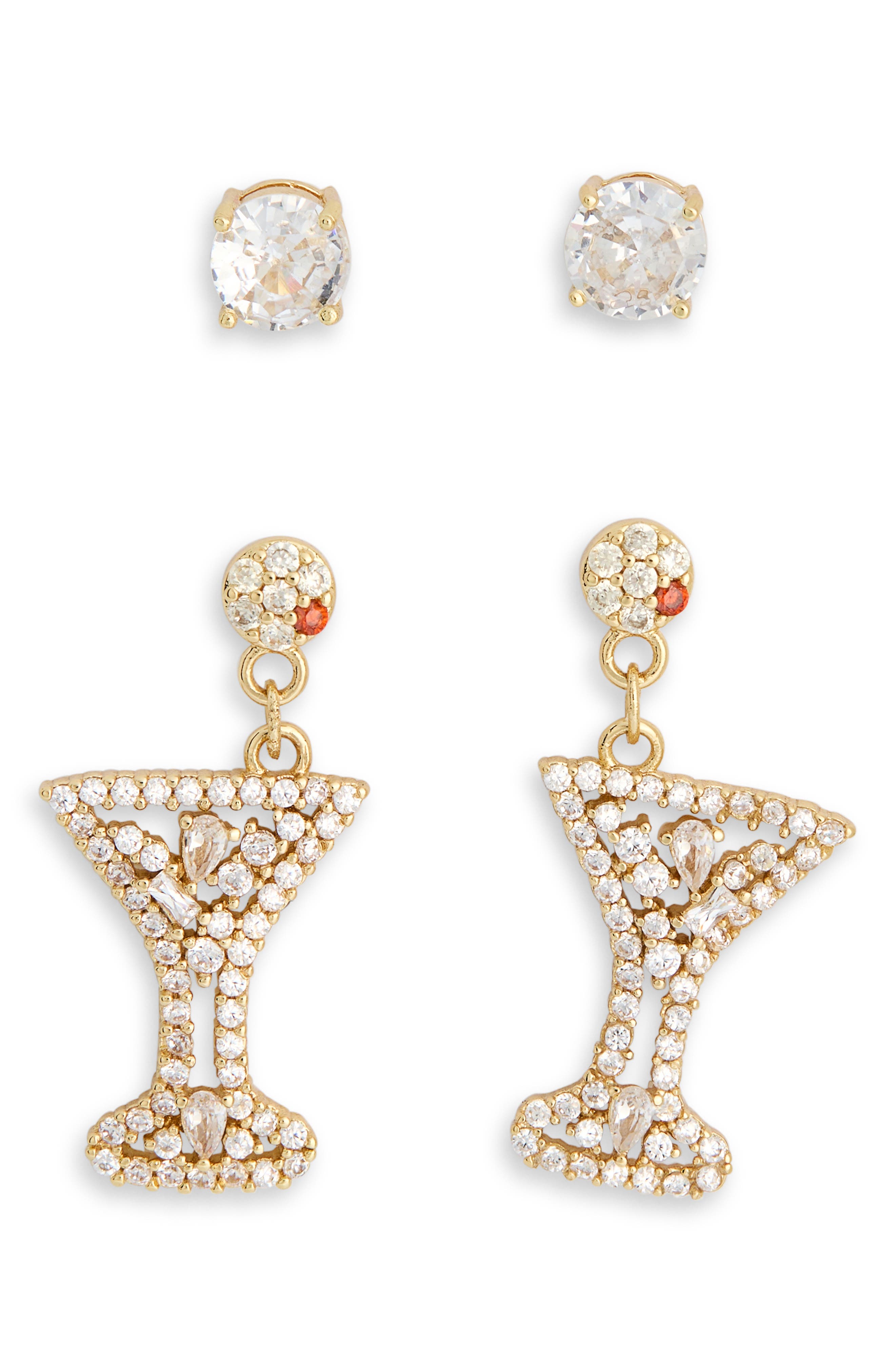Leith Seabreeze & Daydreams Set of 2 Cubic Zirconia Martini Drop Earrings
