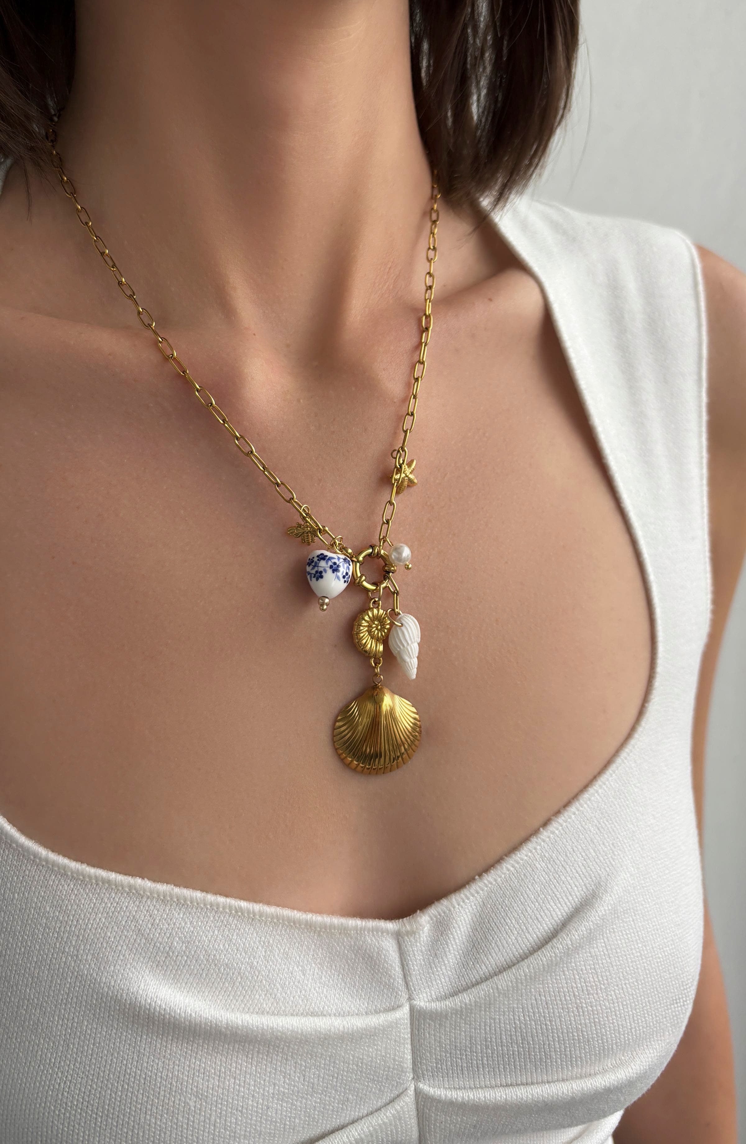Adornia Assorted Charm Paper Clip Chain Necklace