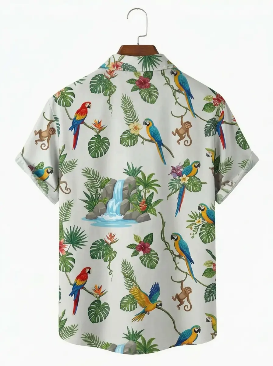 Men's printed shirts Jungle Parrot Monkey Aloha Shirt