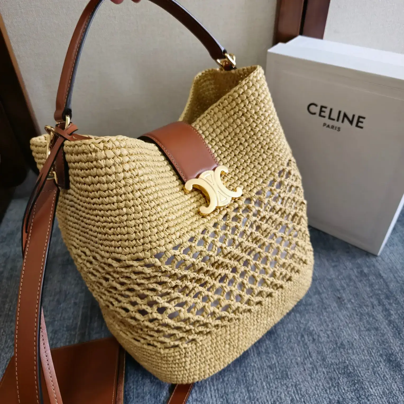Celine Straw Woven Triomphe Bucket Bag product photo from LabelPicks