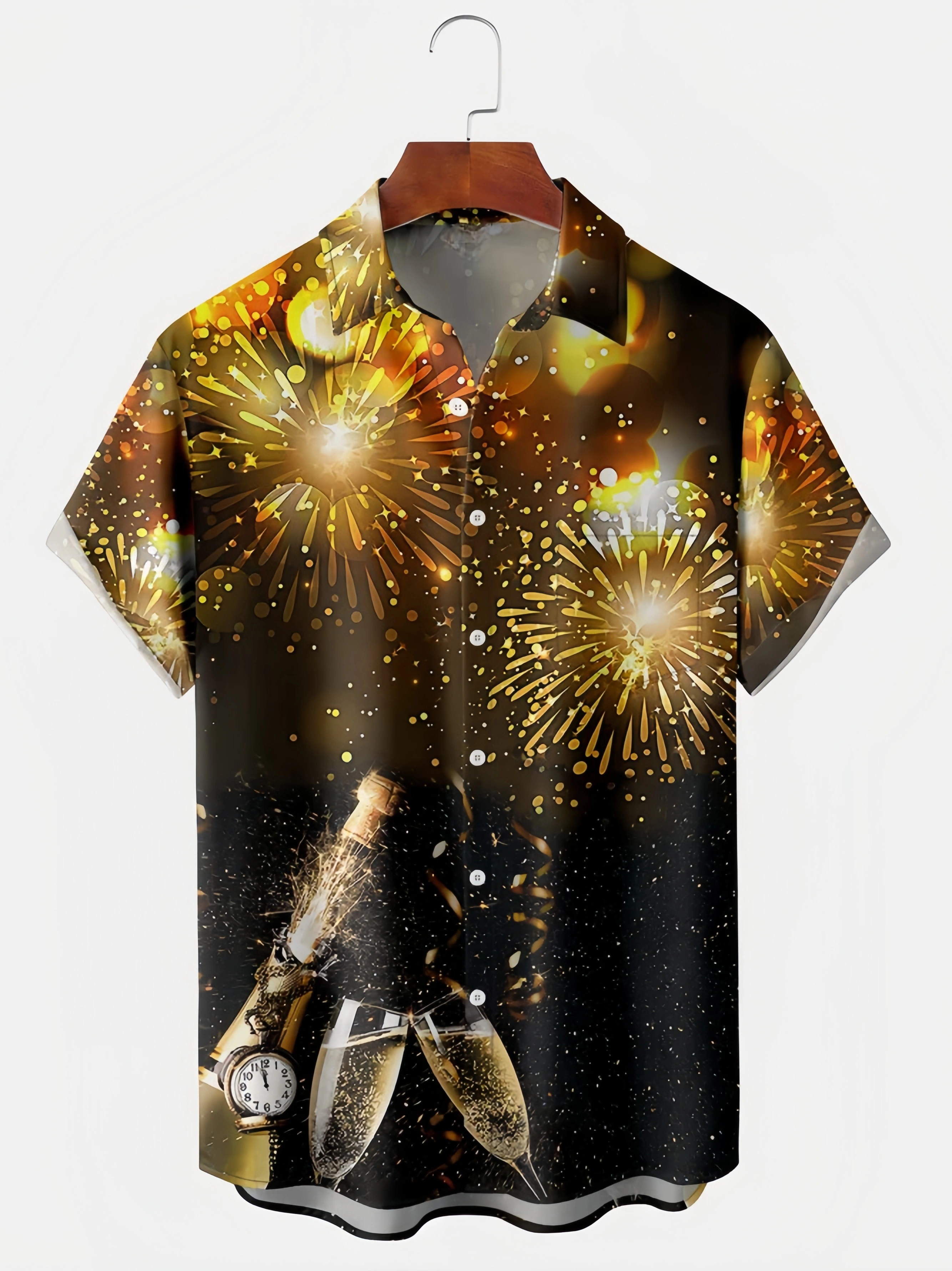 New Year Champagne Chest Pocket Short Sleeve Shirt