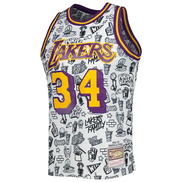 Shaquille O'Neal Los Angeles Lakers 1996/97 Hardwood Classics Doodle Swingman Jersey - White