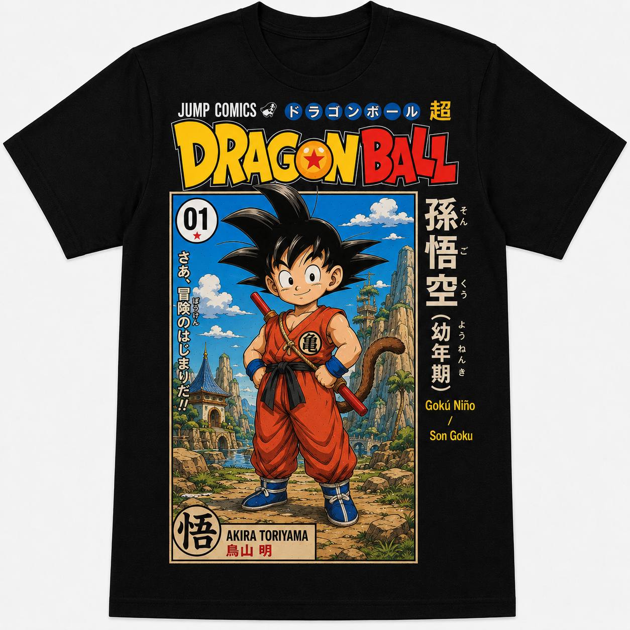 Remera Negra Dragon Ball Gokú Niño Estilo Manga Japonés