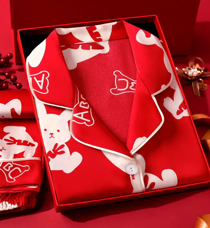 Lovers Red Rabbit Silk Pajamas