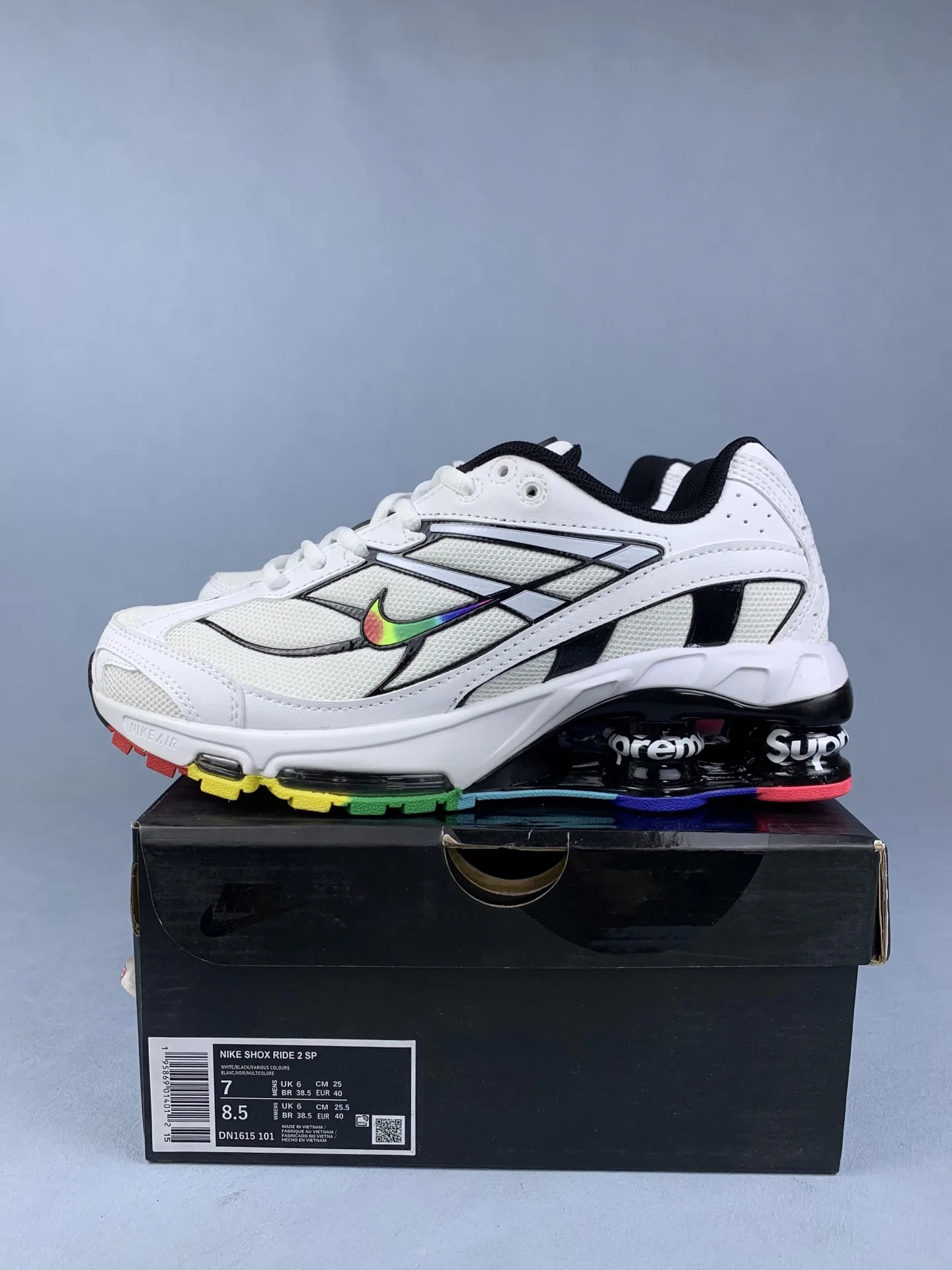 Supreme x Nike Shox Ride 2 SP 'White/Various Colours' Shoes product photo from LabelPicks