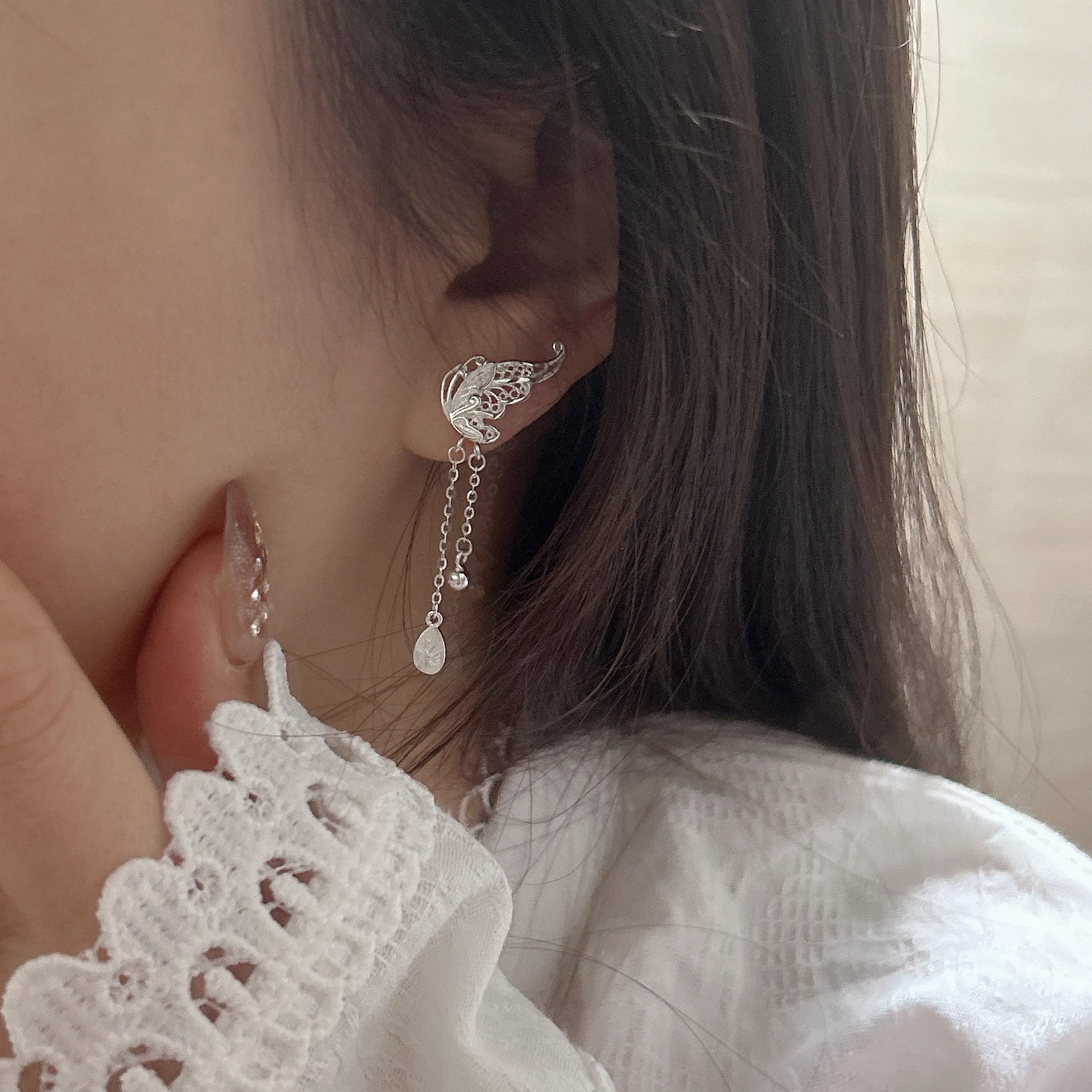 S925 Sterling Silver Filigree Butterfly Dangle Earrings| Beaded Tassel Design