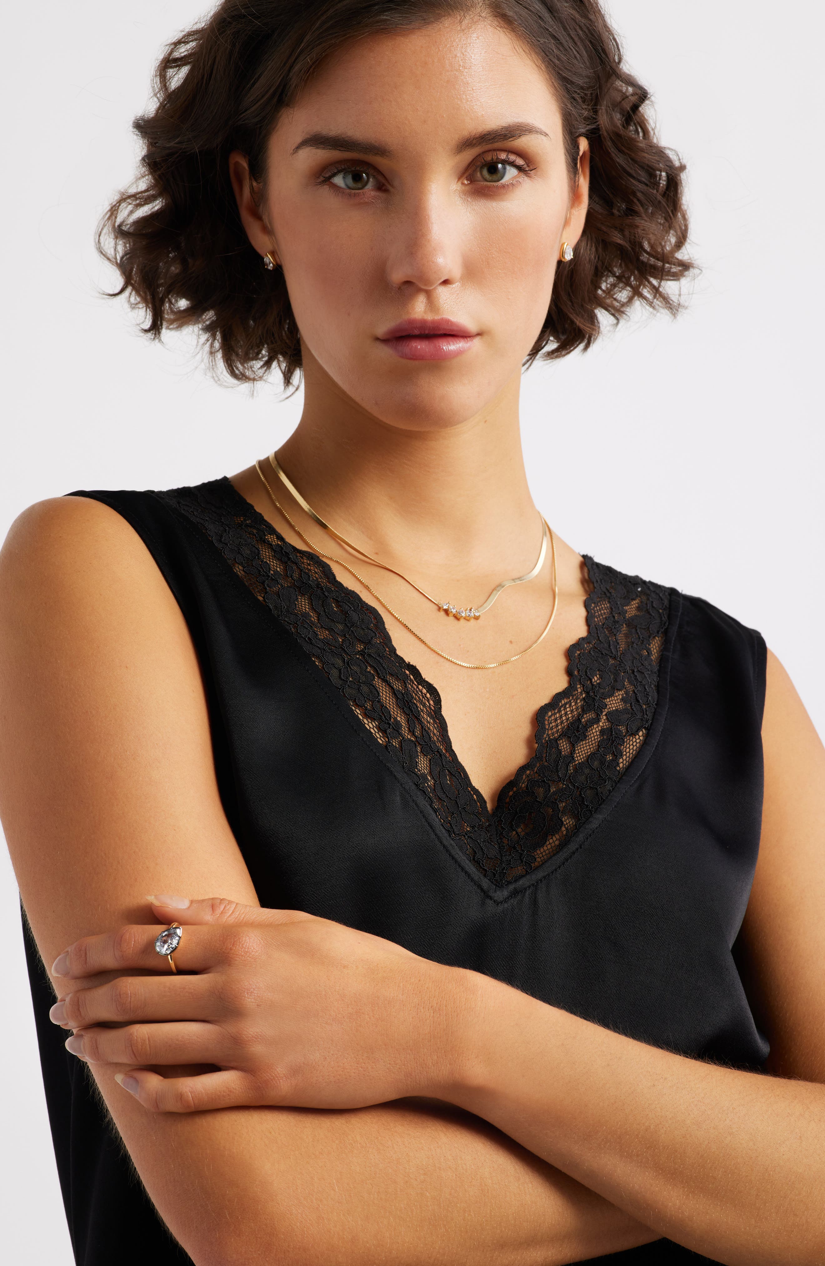 Nordstrom Cubic Zirconia Bar Layered Chain Necklace