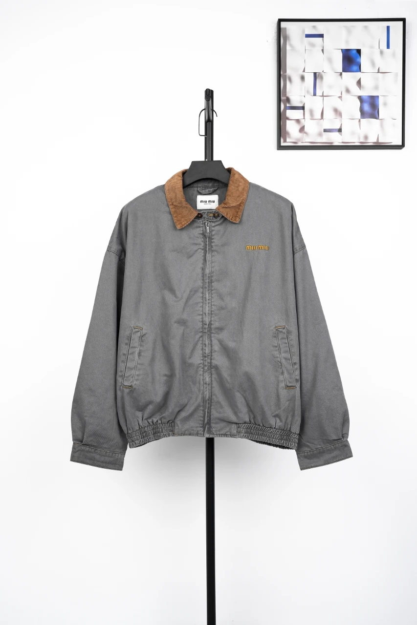 Miu Miu Grey Corduroy Collar Washed Padded Jacket product photo from LabelPicks
